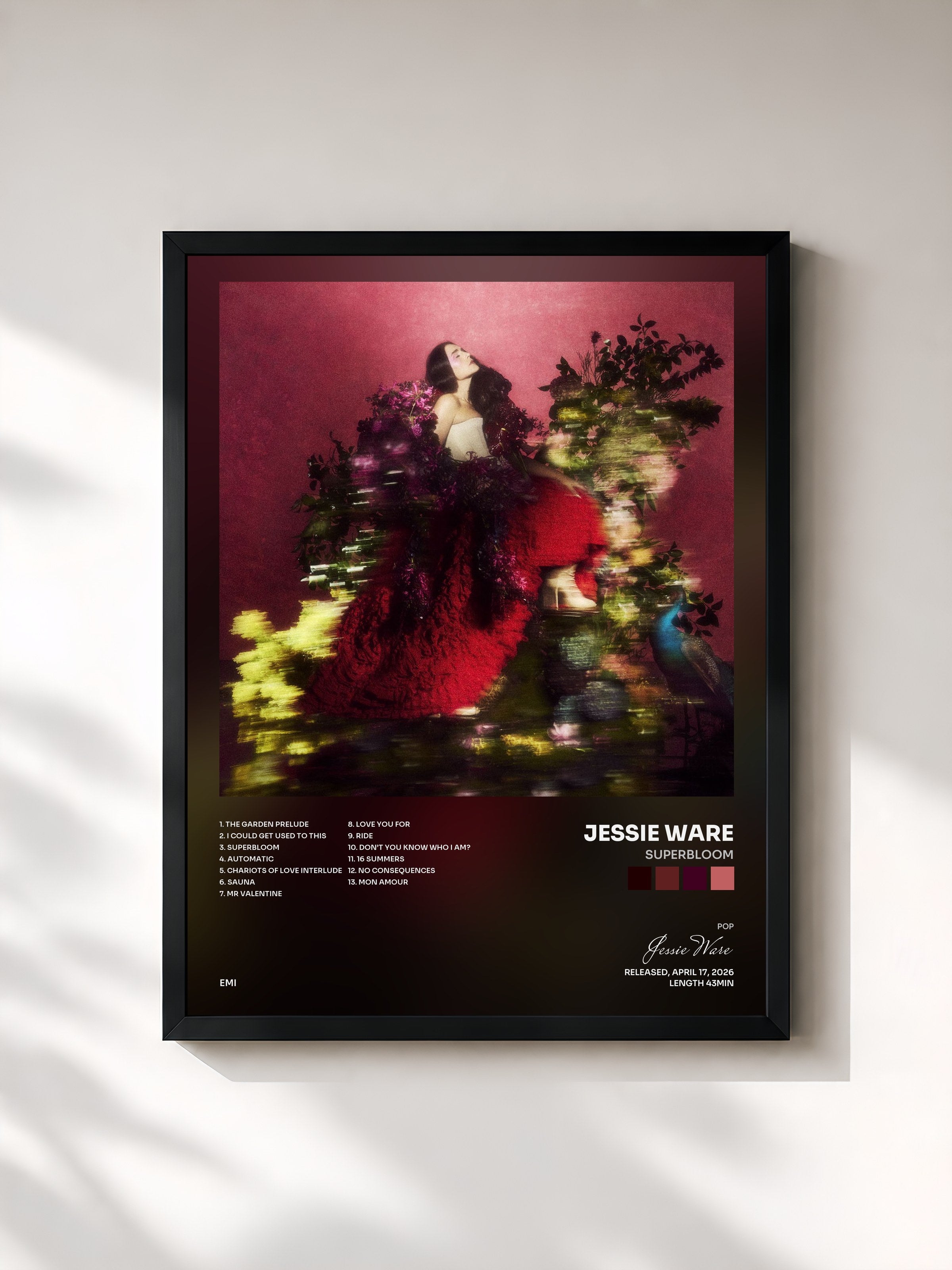 #noir Tableau de l'album Superbloom de Jessie Ware, cadre noir, imprimé et encadré en France