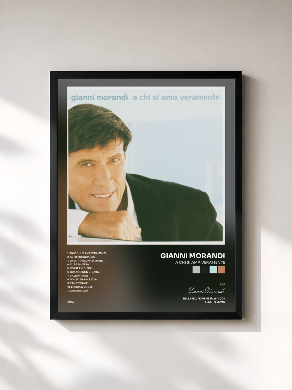 #noir Tableau de l'album A Chi Si Ama Veramente de Gianni Morandi, cadre noir, imprimé et encadré en France