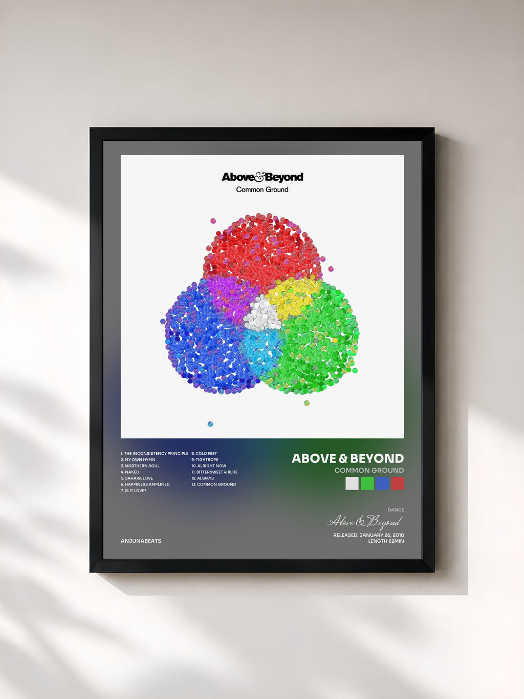 #noir Tableau de l'album Common Ground de Above & Beyond, cadre noir, imprimé et encadré en France