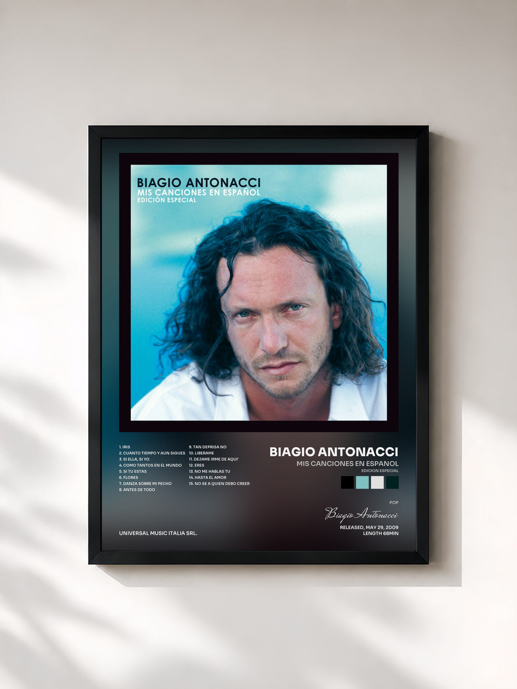 #noir Tableau de l'album Mis Canciones En Espanol (Edicion Especial) de Biagio Antonacci, cadre noir, imprimé et encadré en France