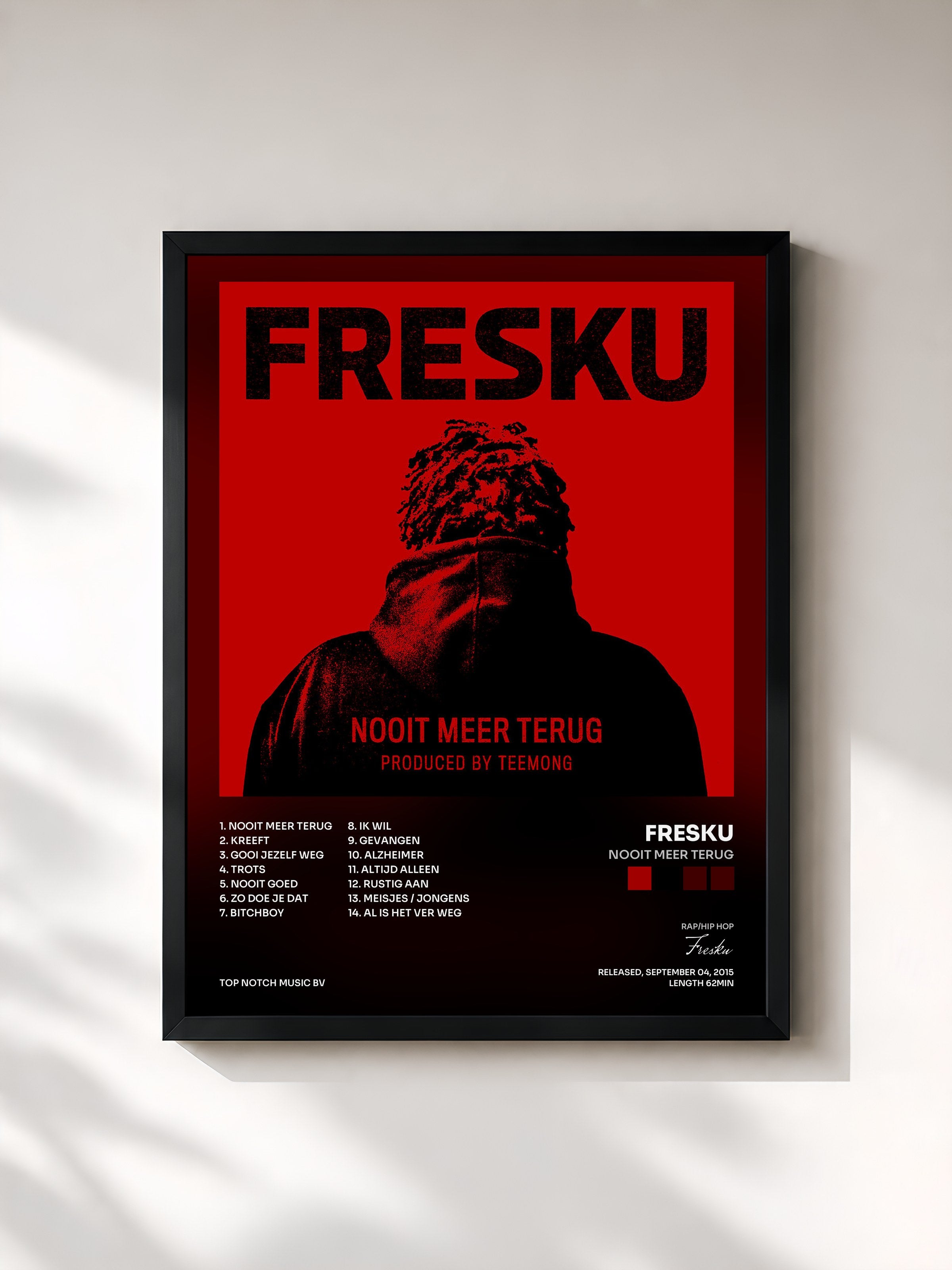 #noir Tableau de l'album Nooit Meer Terug de Fresku, cadre noir, imprimé et encadré en France