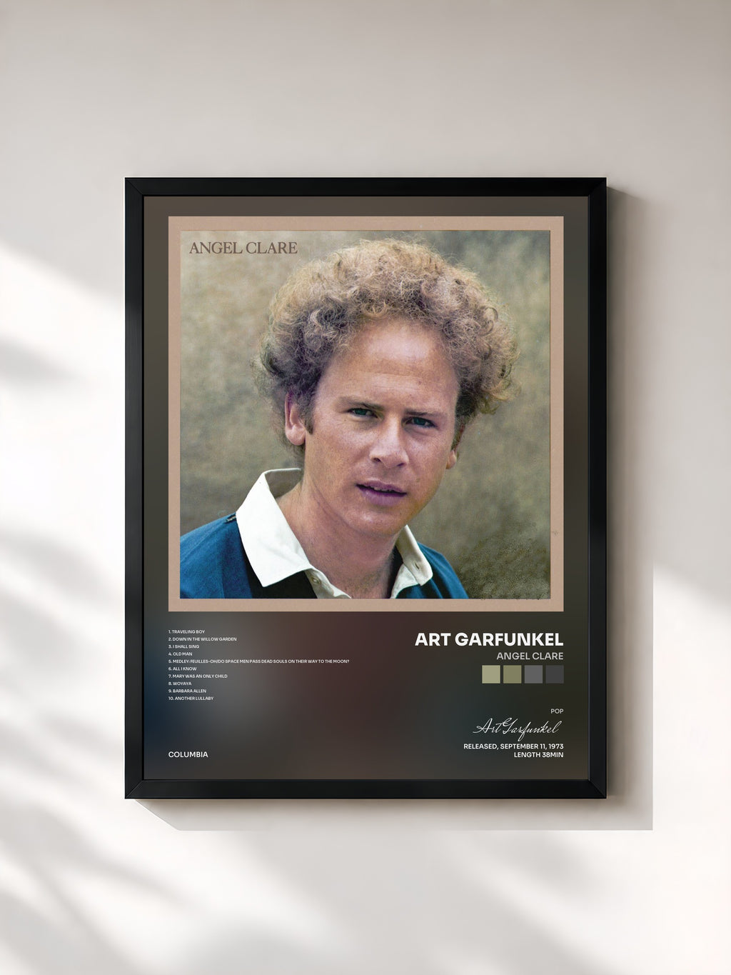 #noir Tableau de l'album Angel Clare de Art Garfunkel, cadre noir, imprimé et encadré en France