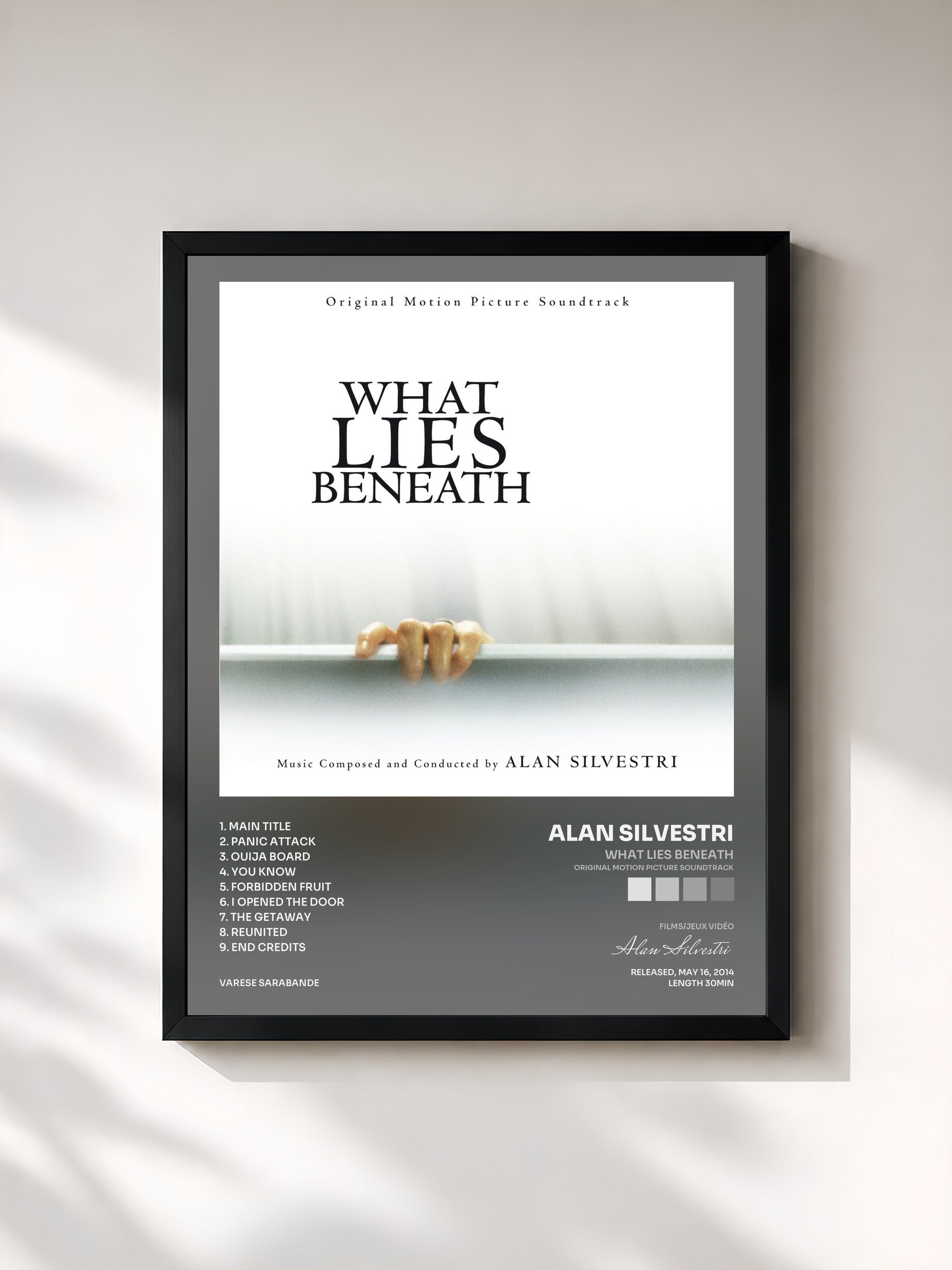 #noir Tableau de l'album What Lies Beneath (Original Motion Picture Soundtrack) de Alan Silvestri, cadre noir, imprimé et encadré en France