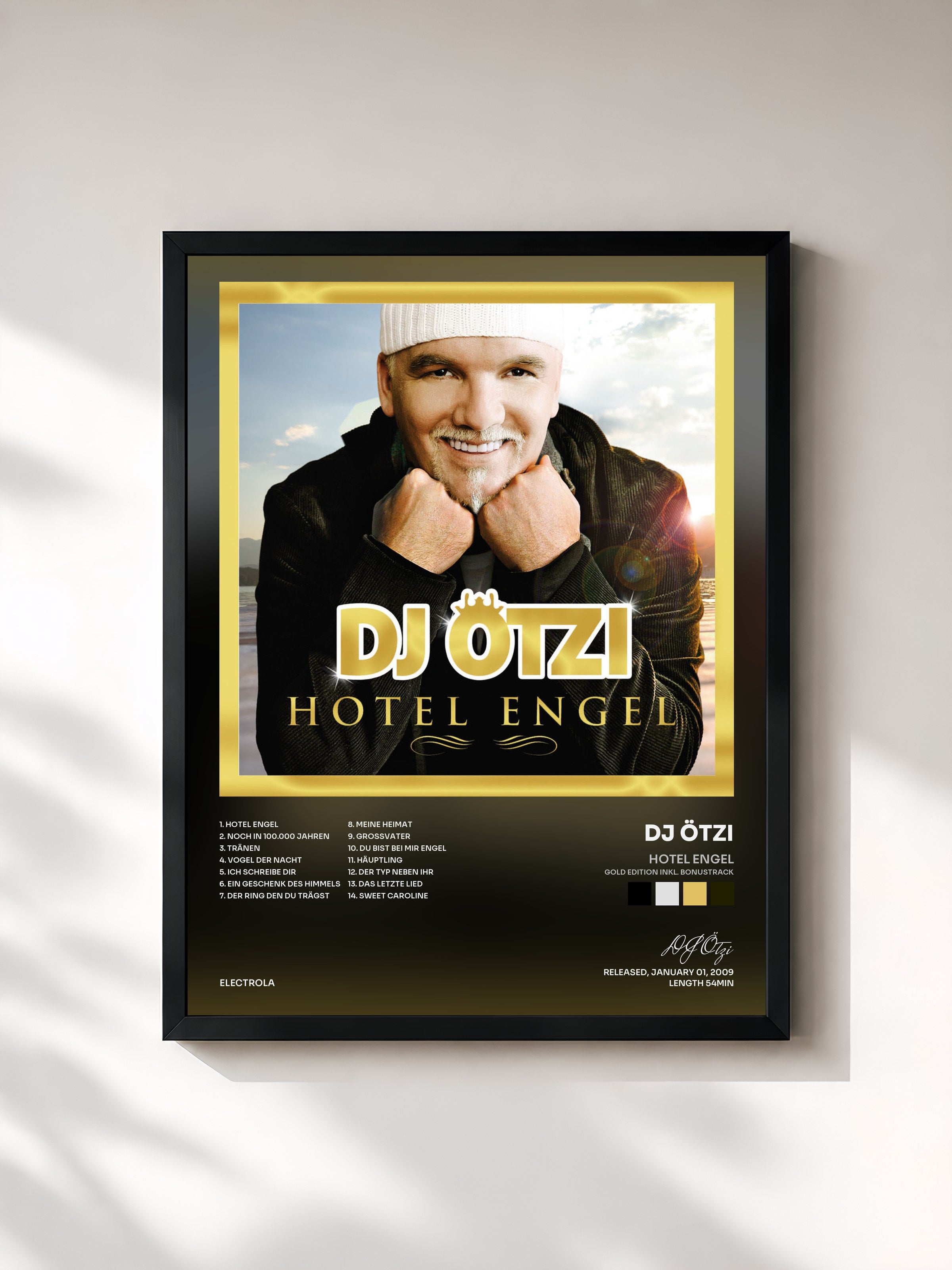 #noir Tableau de l'album Hotel Engel (Gold Edition inkl. Bonustrack) de DJ Ötzi, cadre noir, imprimé et encadré en France