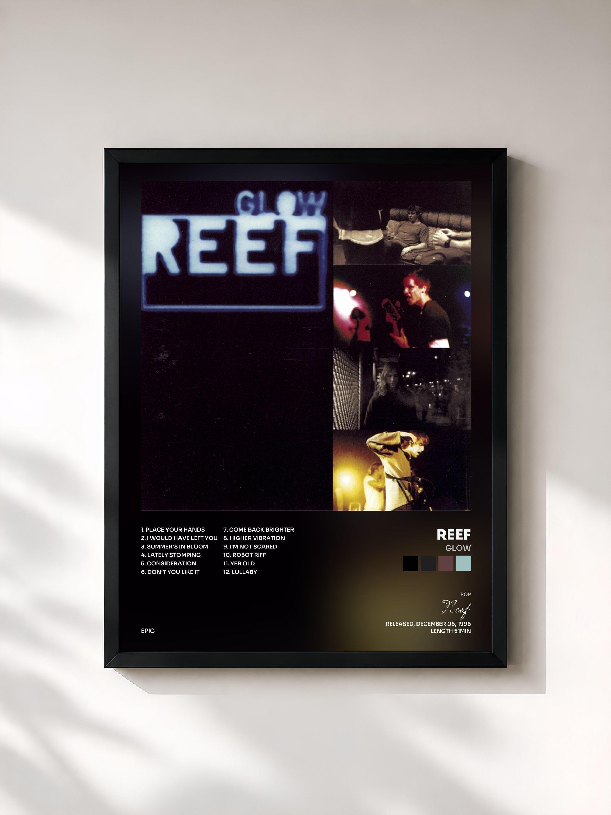 #noir Tableau de l'album Glow de Reef, cadre noir, imprimé et encadré en France