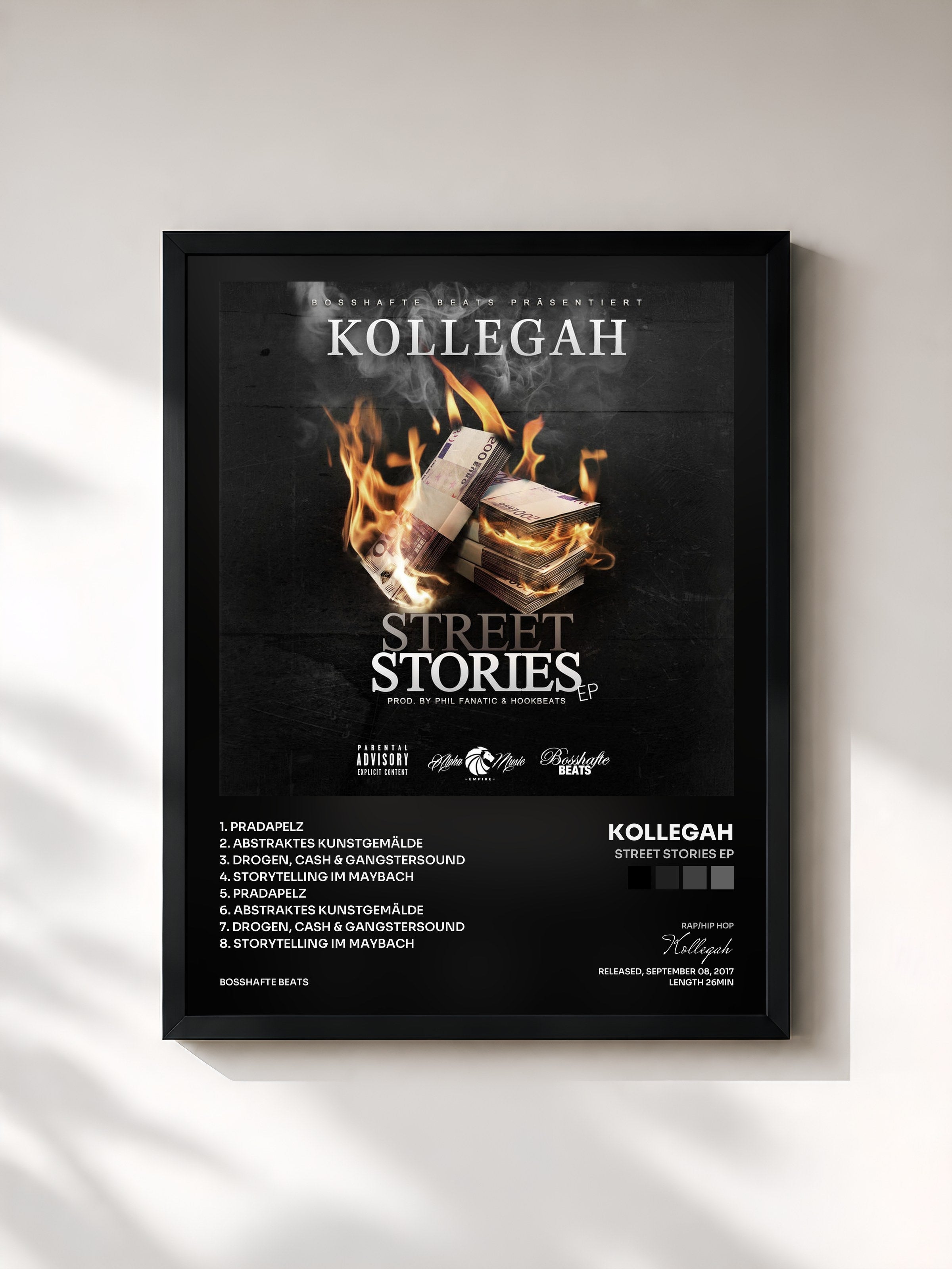 #noir Tableau de l'album Street Stories EP de Kollegah, cadre noir, imprimé et encadré en France