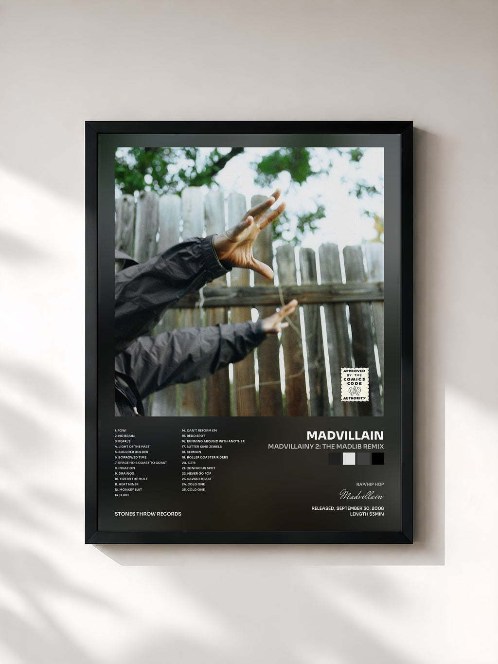 #noir Tableau de l'album Madvillainy 2: The Madlib Remix de Madvillain, cadre noir, imprimé et encadré en France
