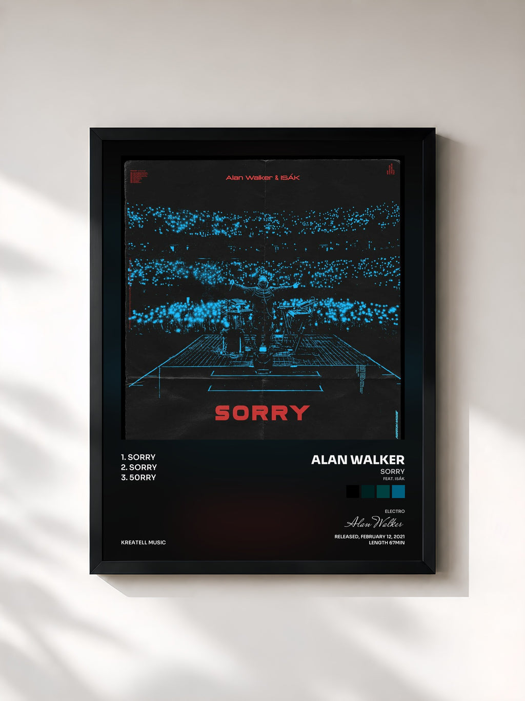 #noir Tableau de l'album Sorry (feat. ISÁK) de Alan Walker, cadre noir, imprimé et encadré en France