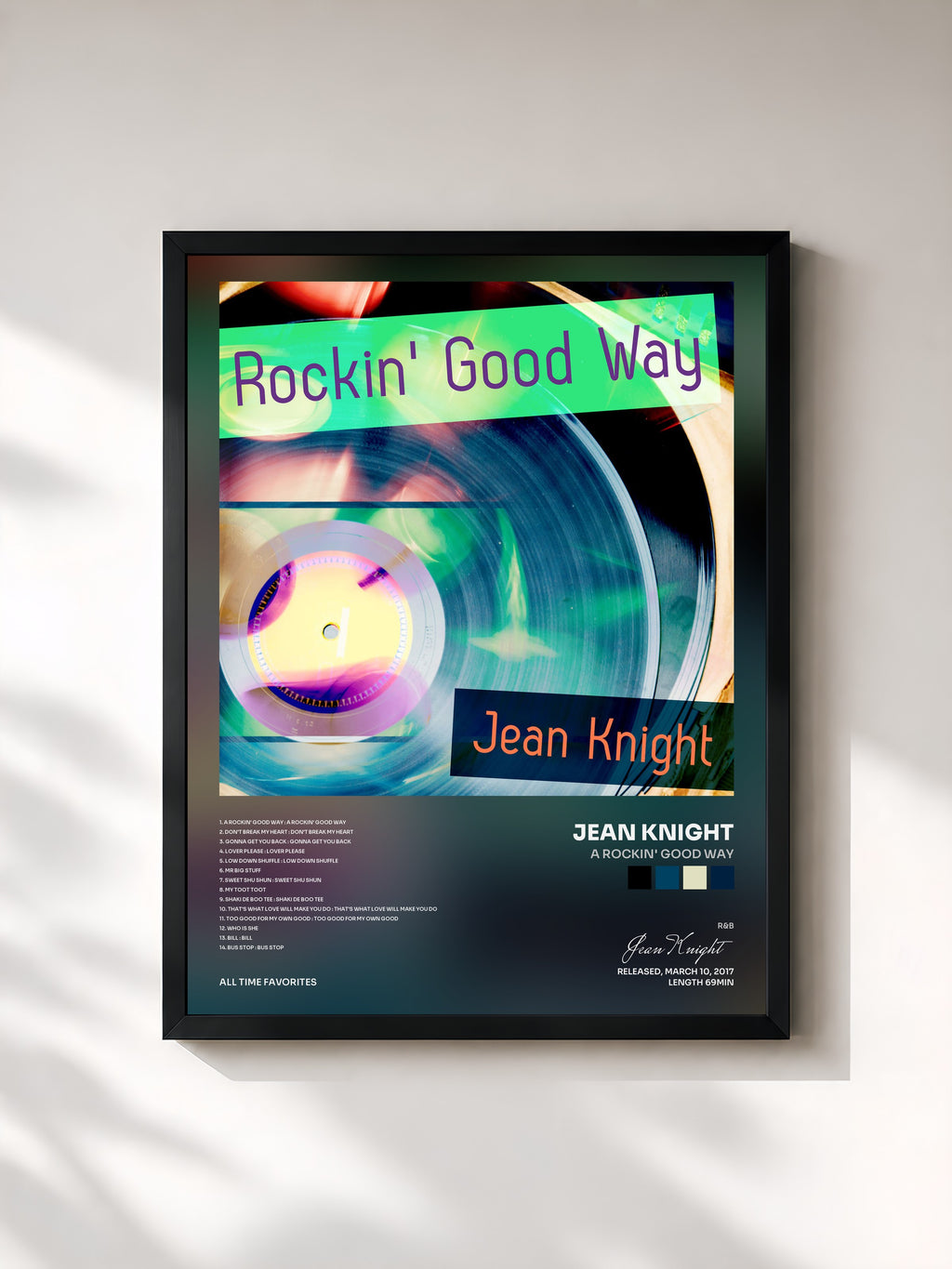 #noir Tableau de l'album A Rockin' Good Way de Jean Knight, cadre noir, imprimé et encadré en France