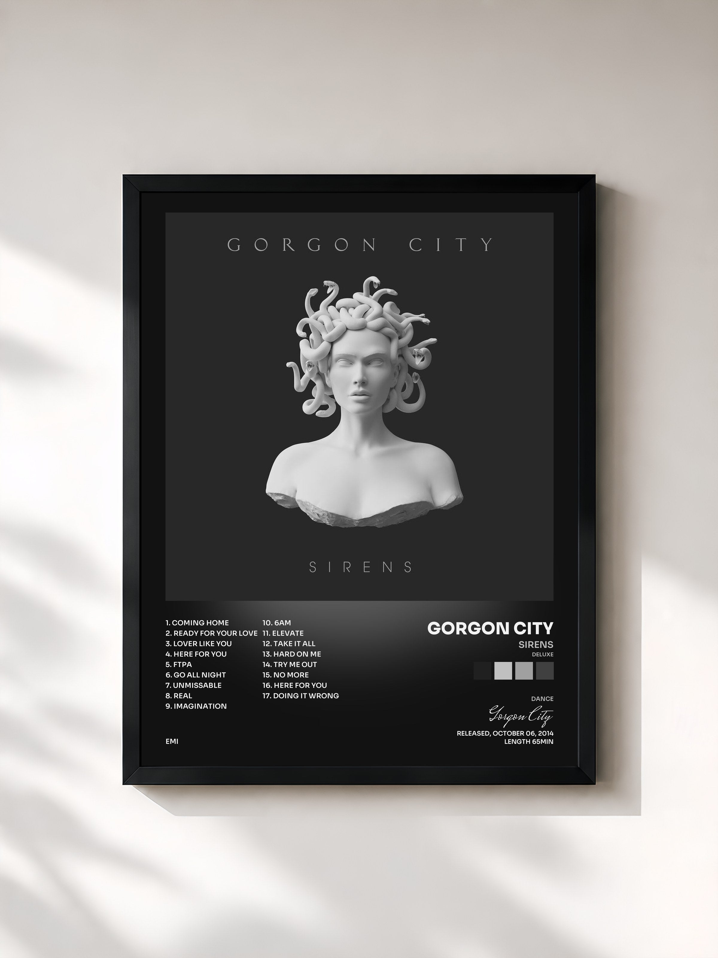#noir Tableau de l'album Sirens (Deluxe) de Gorgon City, cadre noir, imprimé et encadré en France