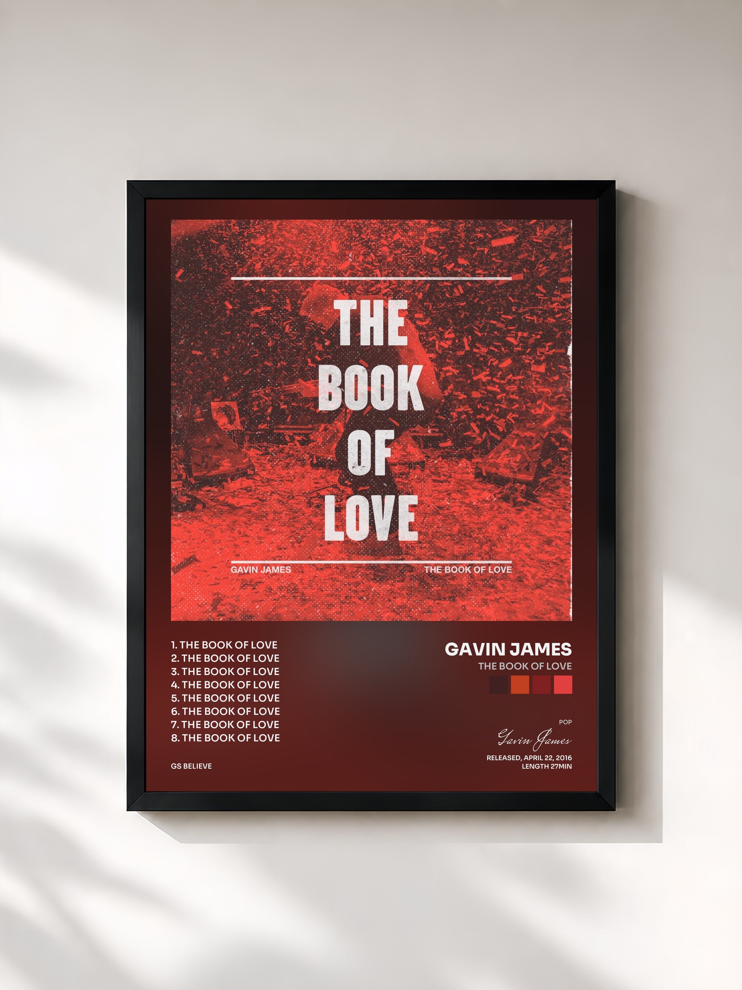 #noir Tableau de l'album The Book of Love de Gavin James, cadre noir, imprimé et encadré en France