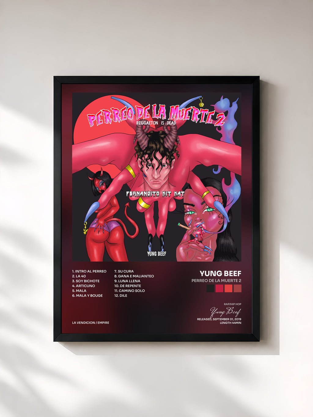 #noir Tableau de l'album Perreo De La Muerte 2 de Yung Beef, cadre noir, imprimé et encadré en France