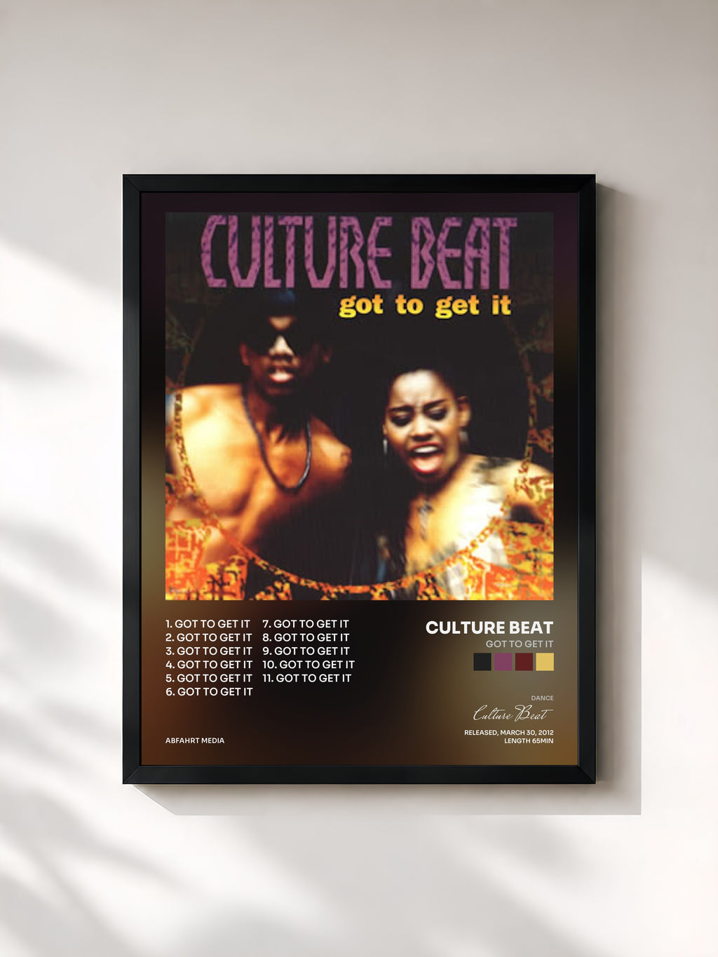 #noir Tableau de l'album Got to Get It de Culture Beat, cadre noir, imprimé et encadré en France
