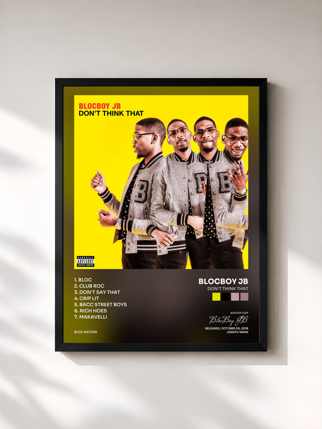 #noir Tableau de l'album Don't Think That de BlocBoy JB, cadre noir, imprimé et encadré en France