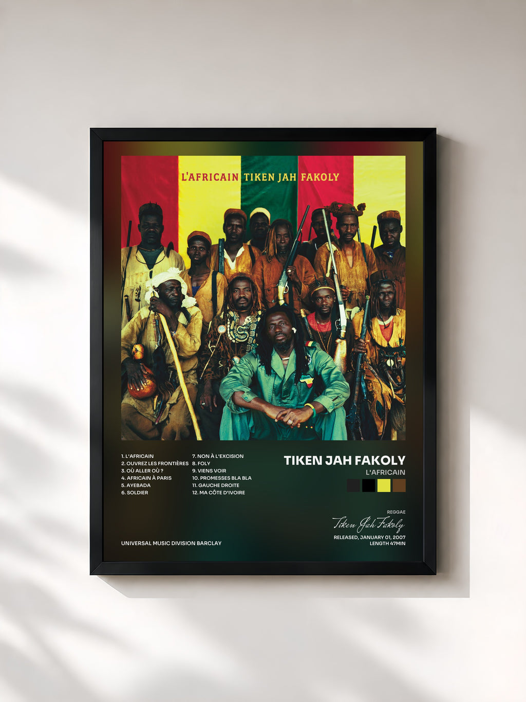 #noir Tableau de l'album L'Africain de Tiken Jah Fakoly, cadre noir, imprimé et encadré en France