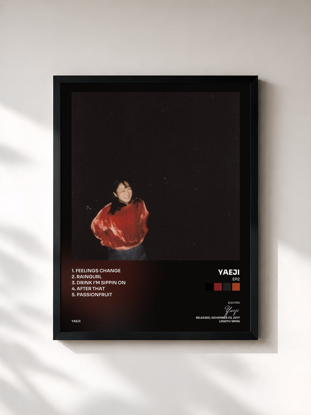 #noir Tableau de l'album EP2 de Yaeji, cadre noir, imprimé et encadré en France