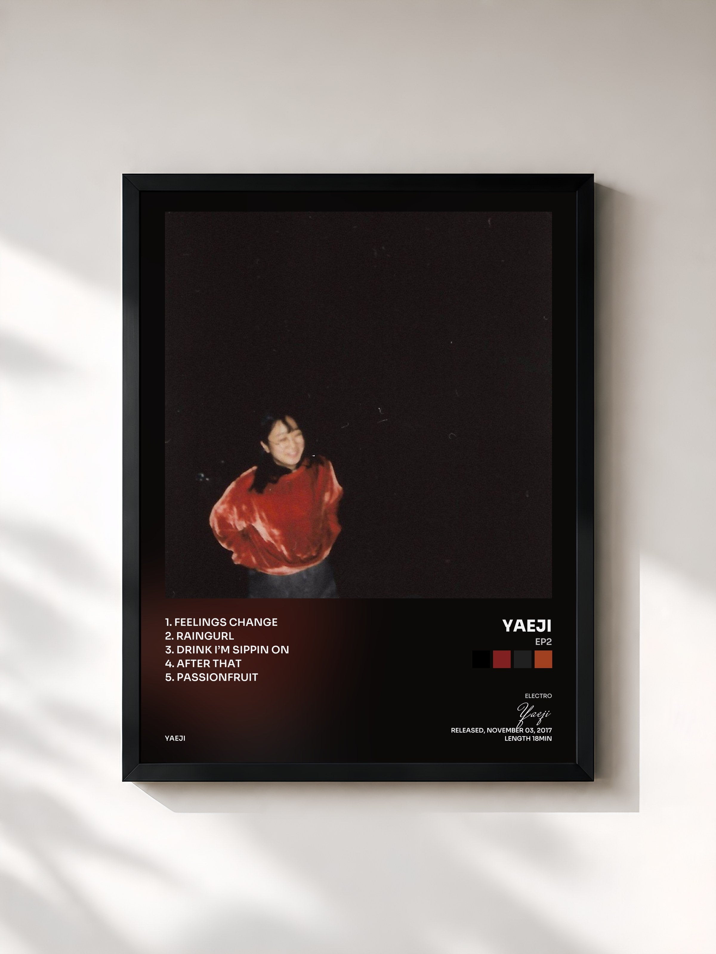 #noir Tableau de l'album EP2 de Yaeji, cadre noir, imprimé et encadré en France