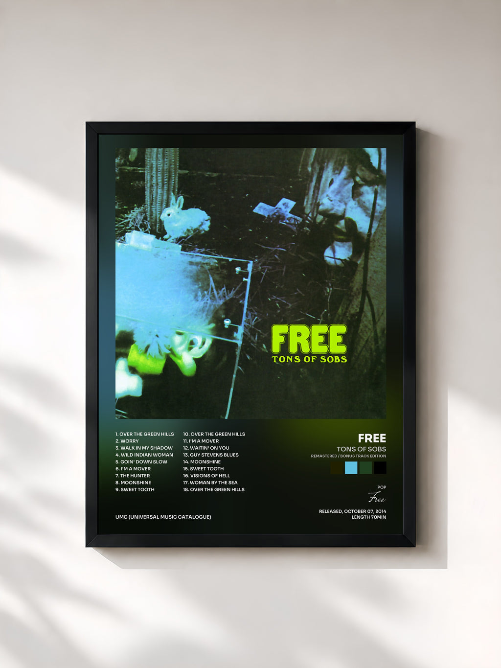 #noir Tableau de l'album Tons Of Sobs (Remastered / Bonus Track Edition) de Free, cadre noir, imprimé et encadré en France