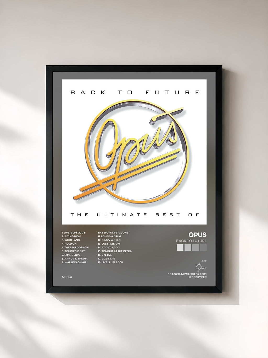 #noir Tableau de l'album Back to Future de Opus, cadre noir, imprimé et encadré en France