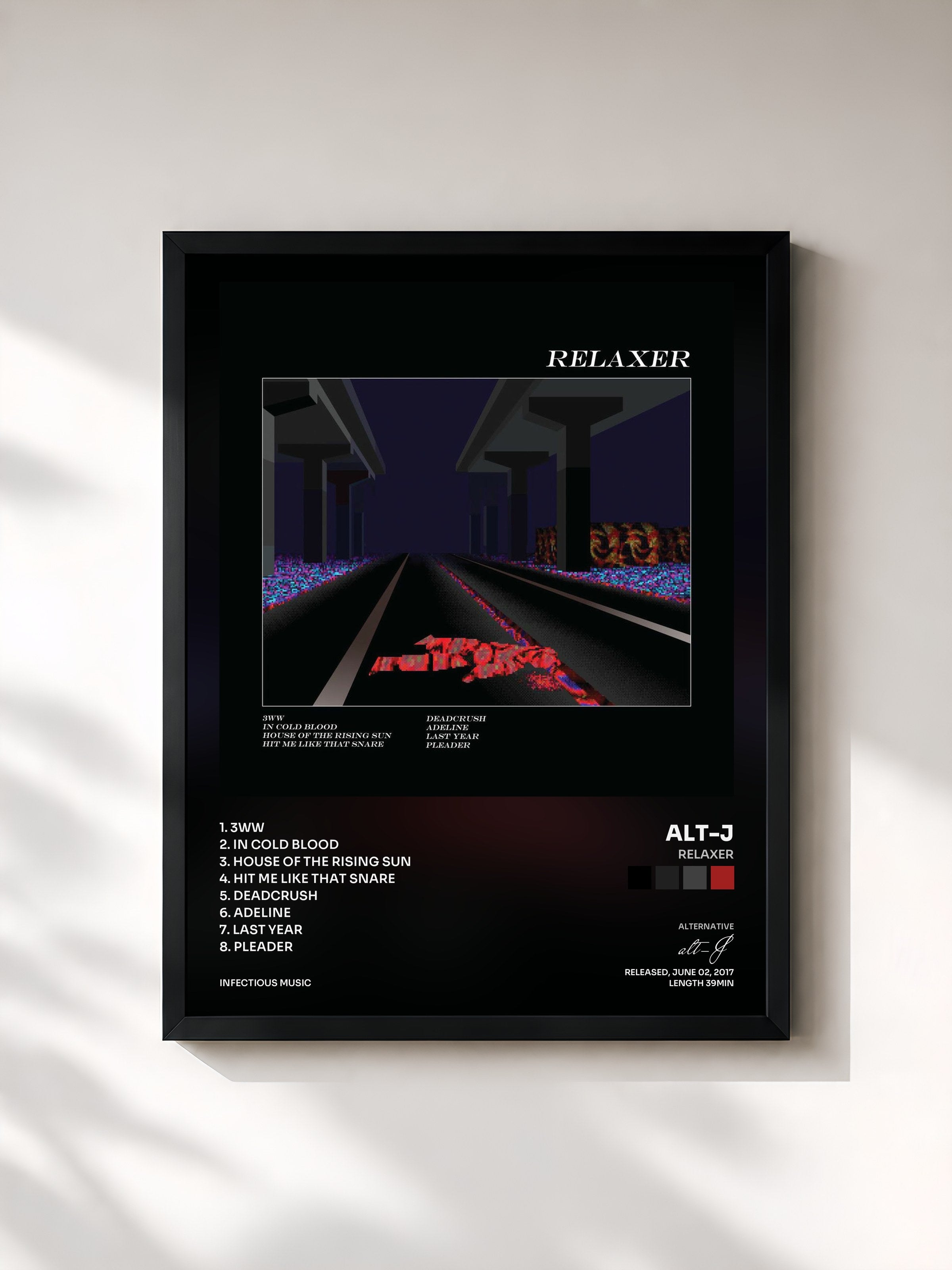 #noir Tableau de l'album RELAXER de alt-J, cadre noir, imprimé et encadré en France
