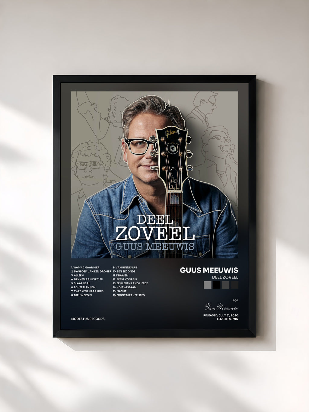 #noir Tableau de l'album Deel Zoveel de Guus Meeuwis, cadre noir, imprimé et encadré en France