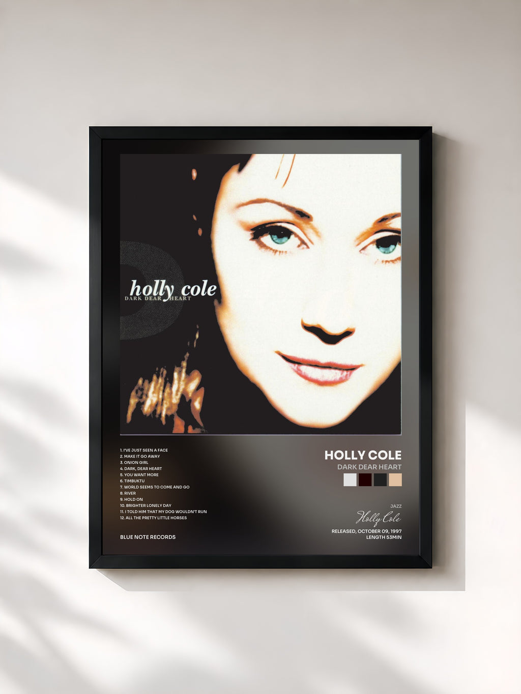 #noir Tableau de l'album Dark Dear Heart de Holly Cole, cadre noir, imprimé et encadré en France