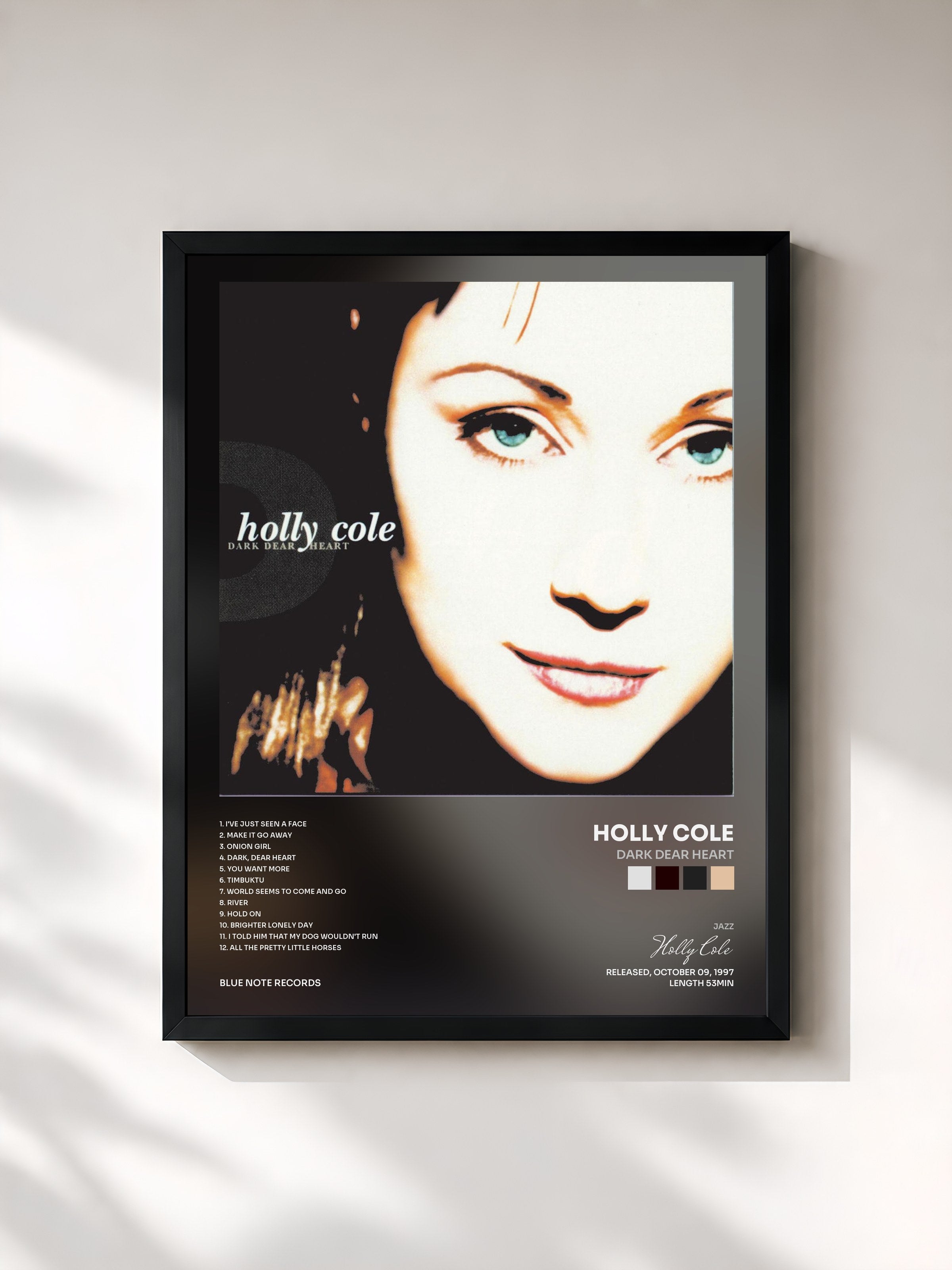 #noir Tableau de l'album Dark Dear Heart de Holly Cole, cadre noir, imprimé et encadré en France