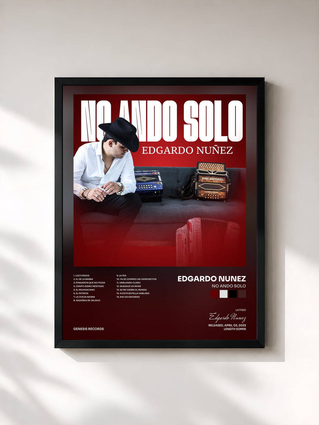 #noir Tableau de l'album No Ando Solo de Edgardo Nunez, cadre noir, imprimé et encadré en France