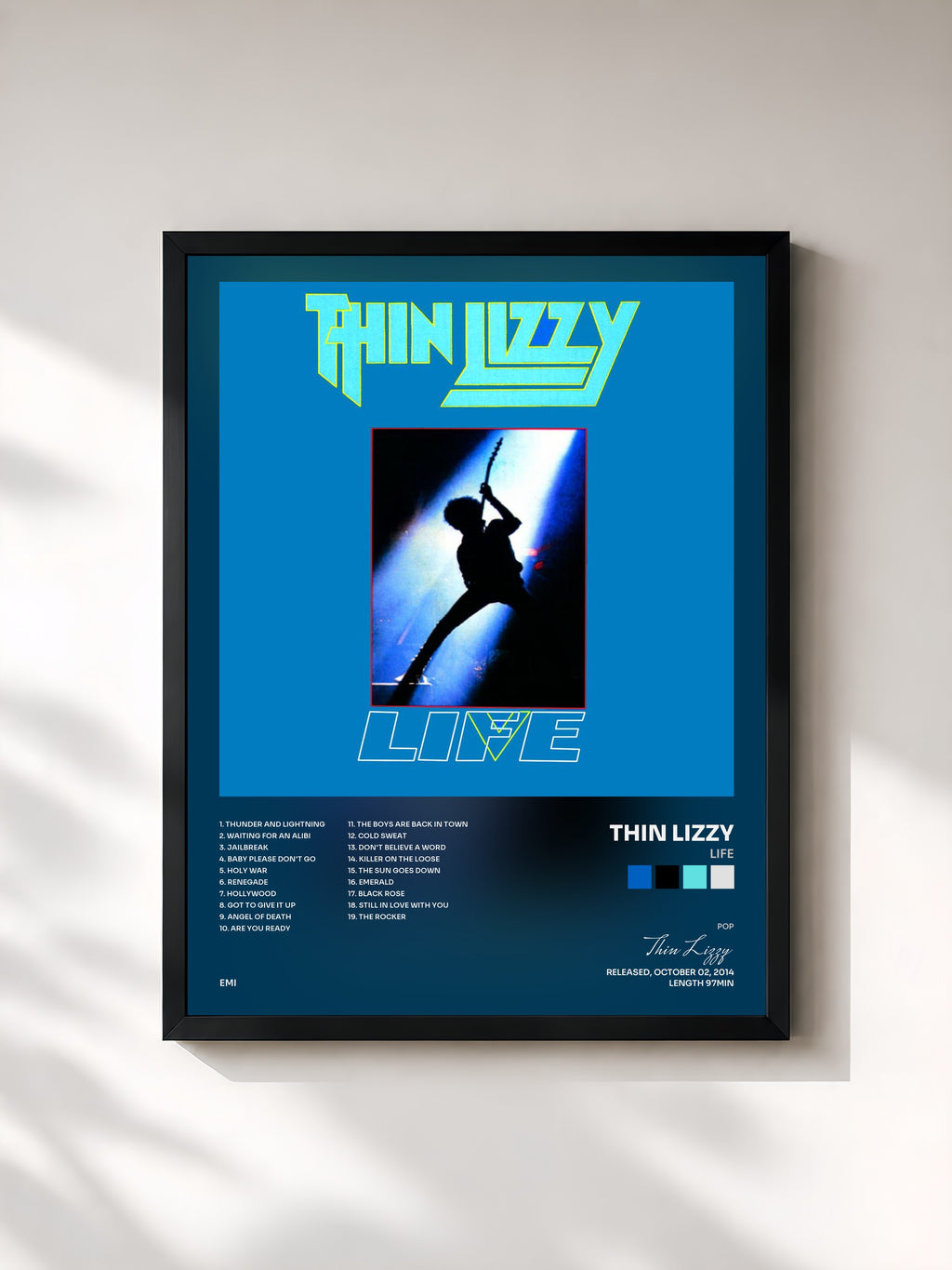 #noir Tableau de l'album Life de Thin Lizzy, cadre noir, imprimé et encadré en France