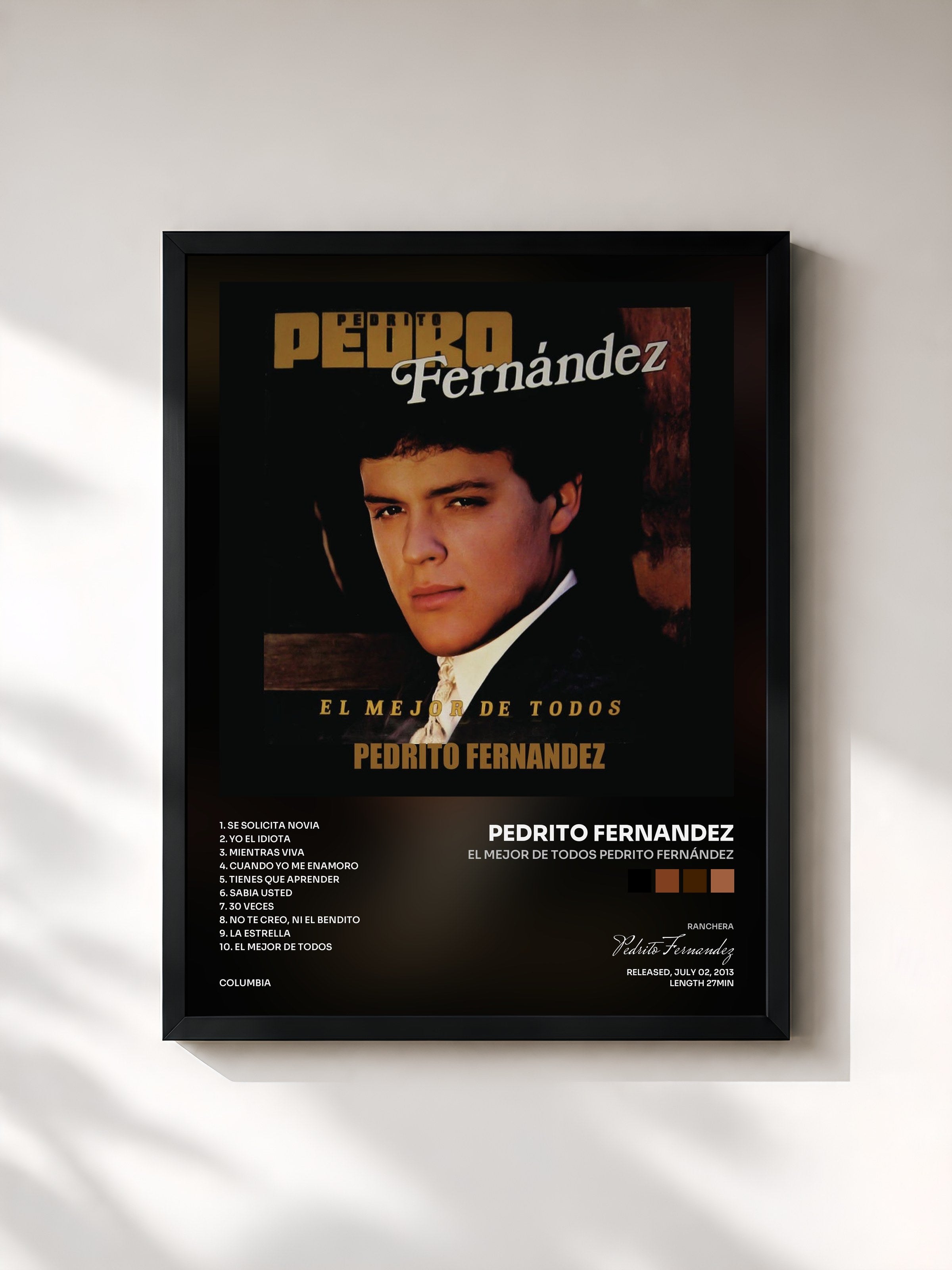 #noir Tableau de l'album El Mejor de Todos Pedrito Fernández de Pedrito Fernandez, cadre noir, imprimé et encadré en France