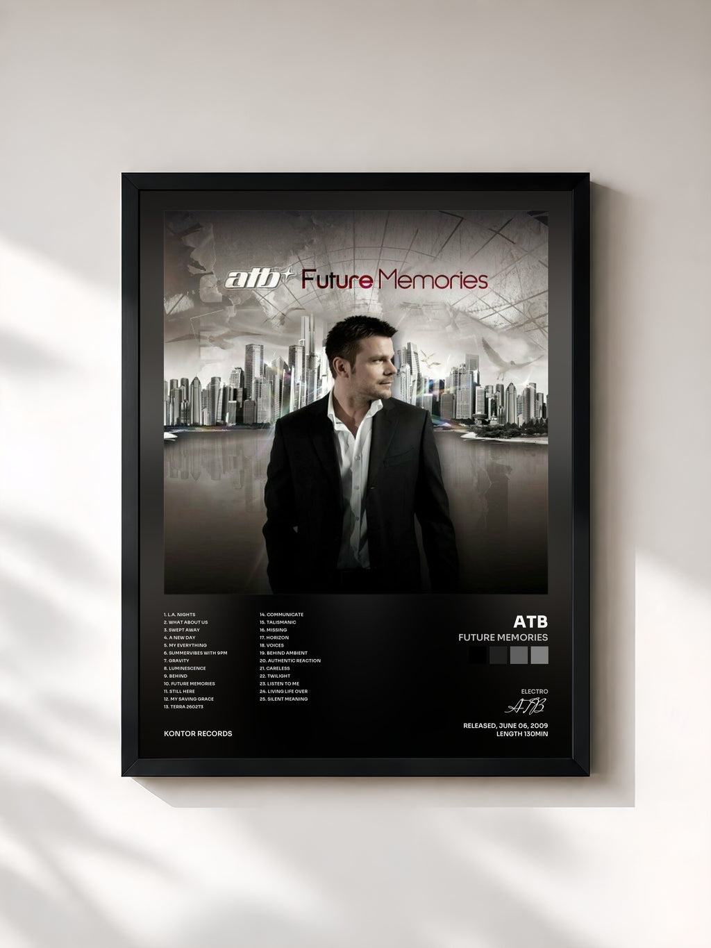 #noir Tableau de l'album Future Memories de ATB, cadre noir, imprimé et encadré en France