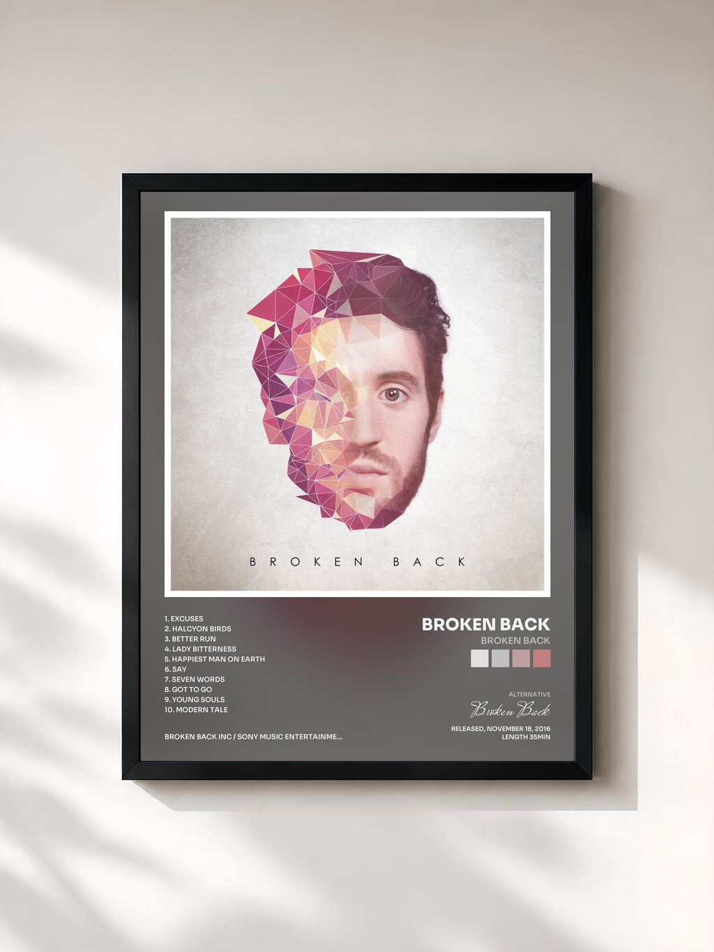 #noir Tableau de l'album Broken Back de Broken Back, cadre noir, imprimé et encadré en France