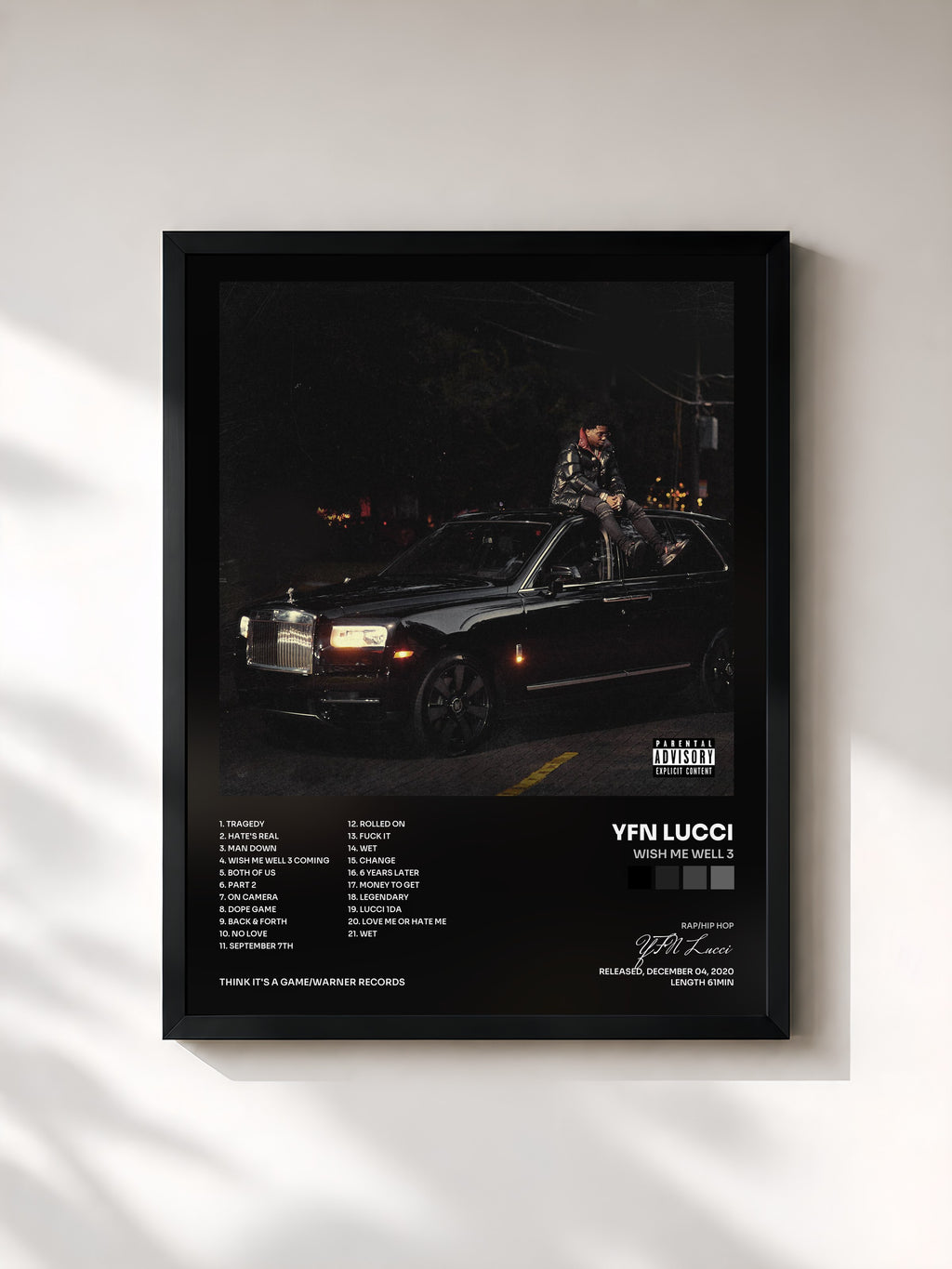 #noir Tableau de l'album Wish Me Well 3 de YFN Lucci, cadre noir, imprimé et encadré en France