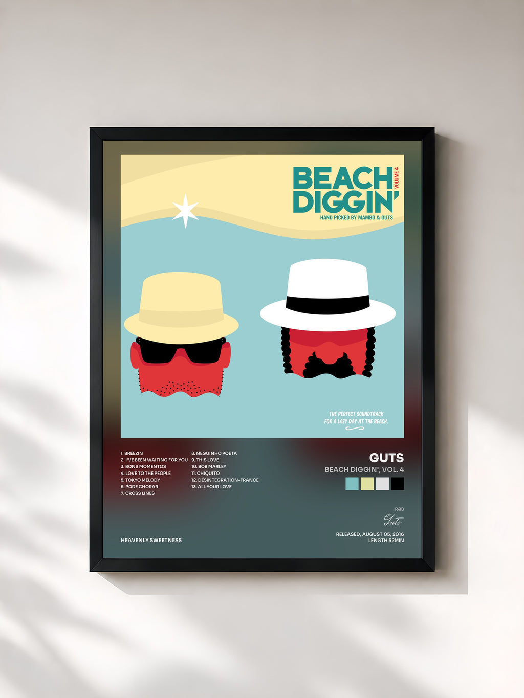 #noir Tableau de l'album Beach Diggin', Vol. 4 de Guts, cadre noir, imprimé et encadré en France
