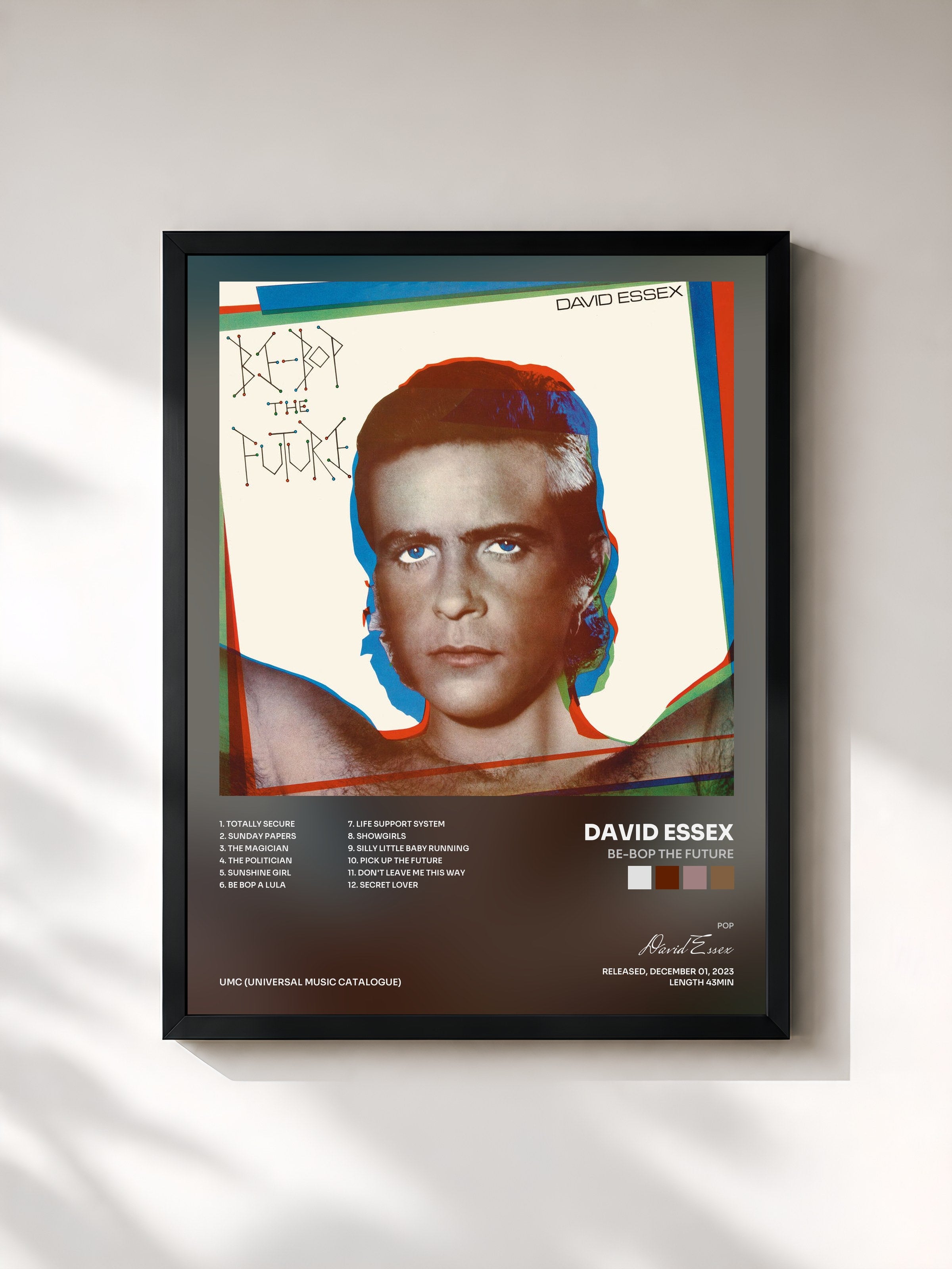 #noir Tableau de l'album Be-Bop The Future de David Essex, cadre noir, imprimé et encadré en France