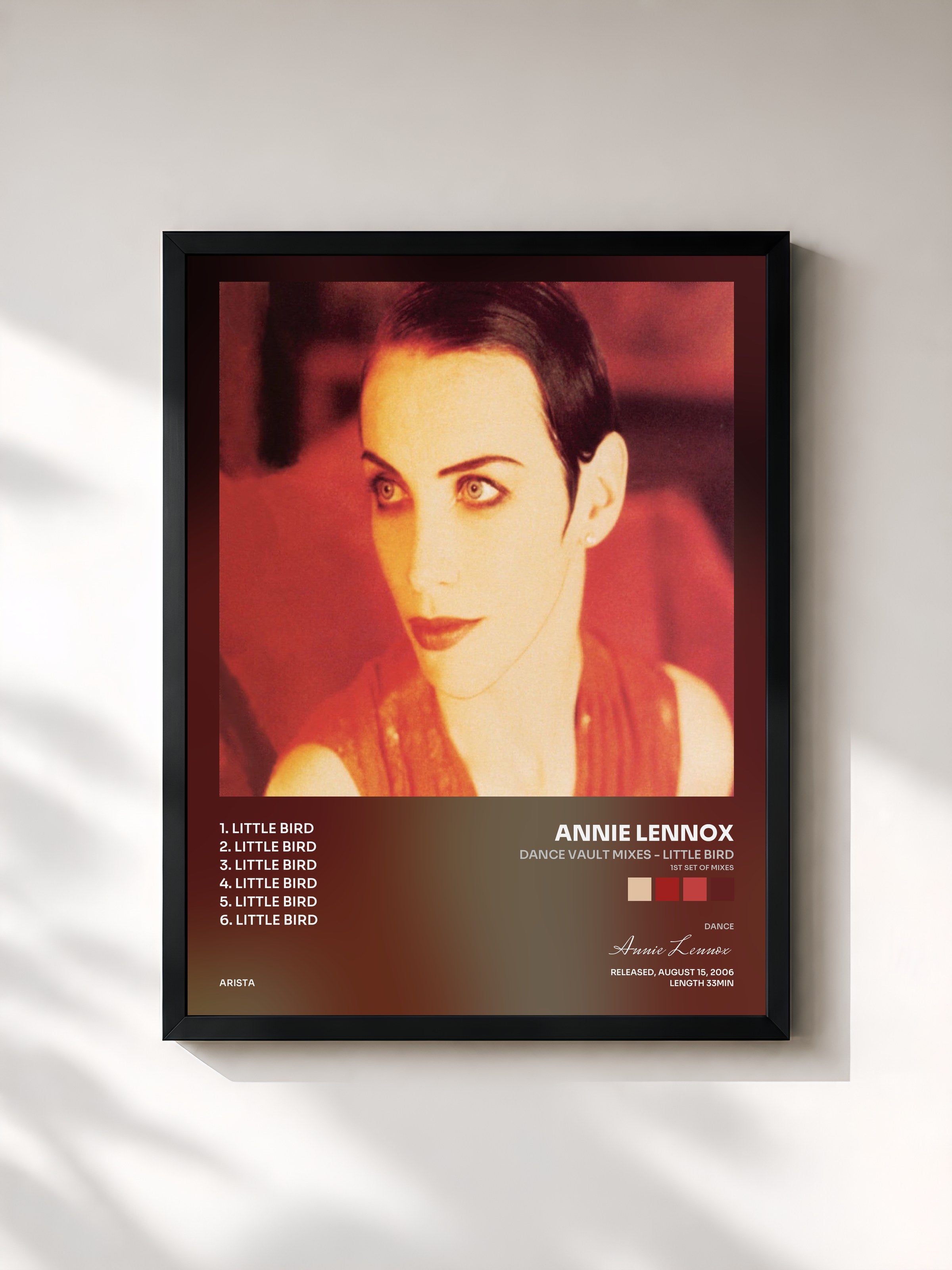#noir Tableau de l'album Dance Vault Mixes - Little Bird (1st Set of Mixes) de Annie Lennox, cadre noir, imprimé et encadré en France