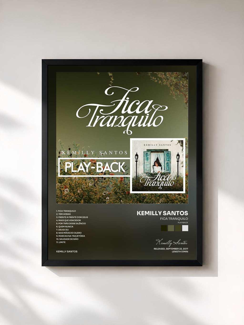 #noir Tableau de l'album Fica Tranquilo (Playback) de Kemilly Santos, cadre noir, imprimé et encadré en France