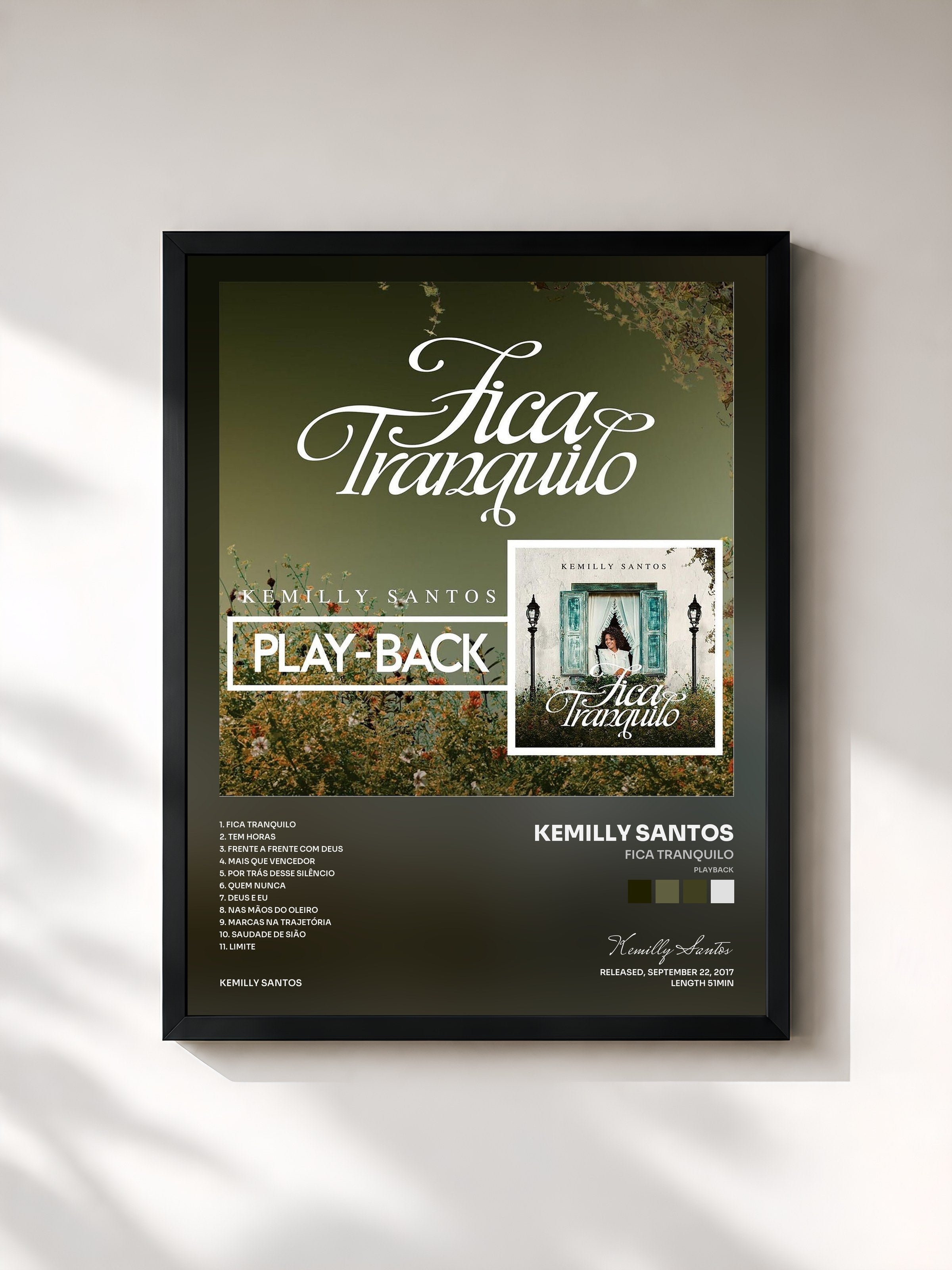 #noir Tableau de l'album Fica Tranquilo (Playback) de Kemilly Santos, cadre noir, imprimé et encadré en France