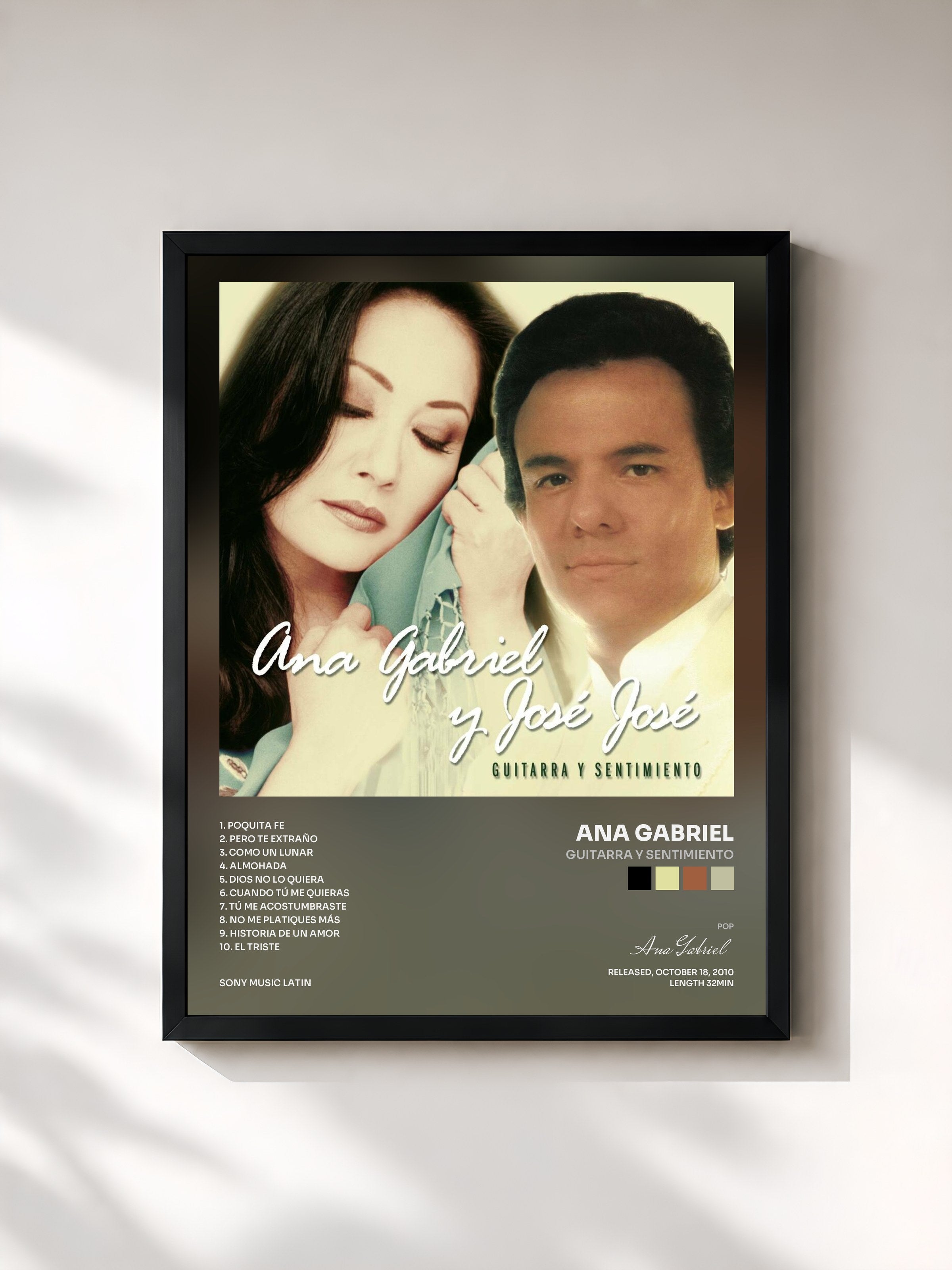 #noir Tableau de l'album Guitarra y Sentimiento de Ana Gabriel, cadre noir, imprimé et encadré en France