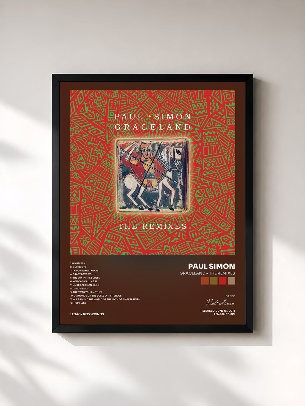 #noir Tableau de l'album Graceland - The Remixes de Paul Simon, cadre noir, imprimé et encadré en France
