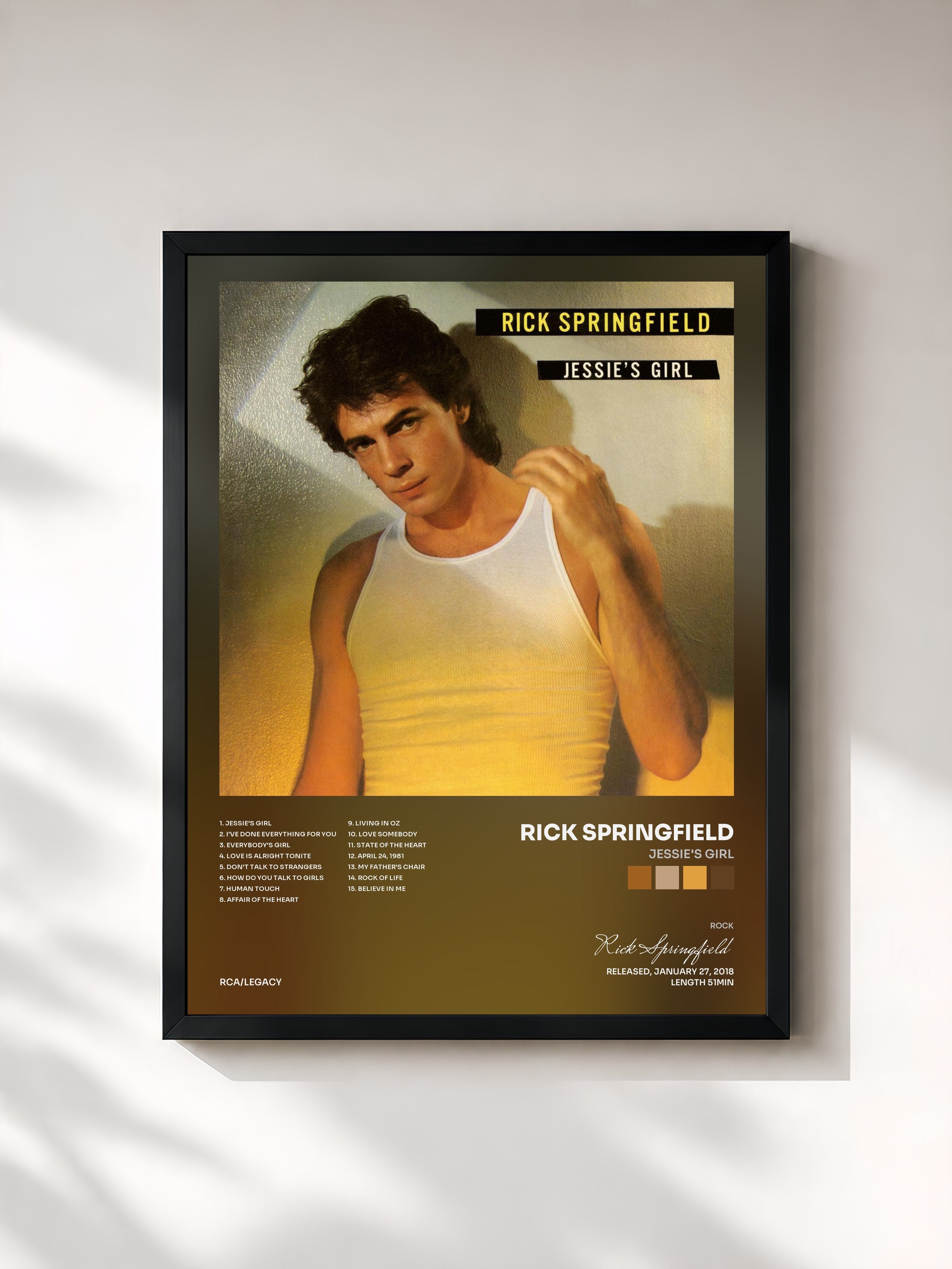 #noir Tableau de l'album Jessie's Girl de Rick Springfield, cadre noir, imprimé et encadré en France