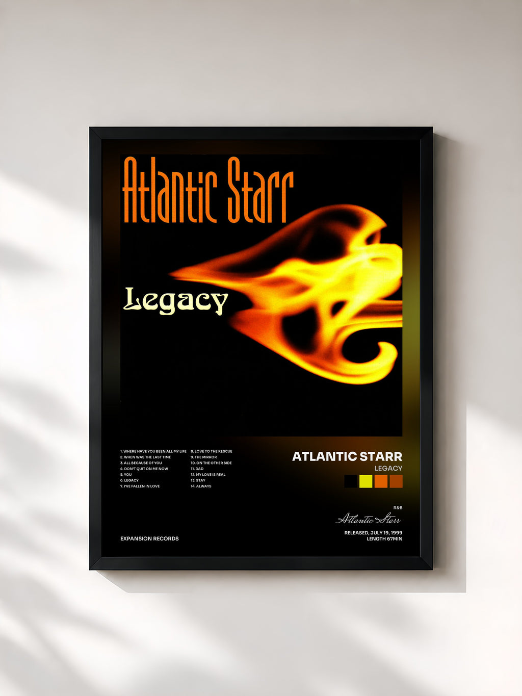#noir Tableau de l'album Legacy de Atlantic Starr, cadre noir, imprimé et encadré en France