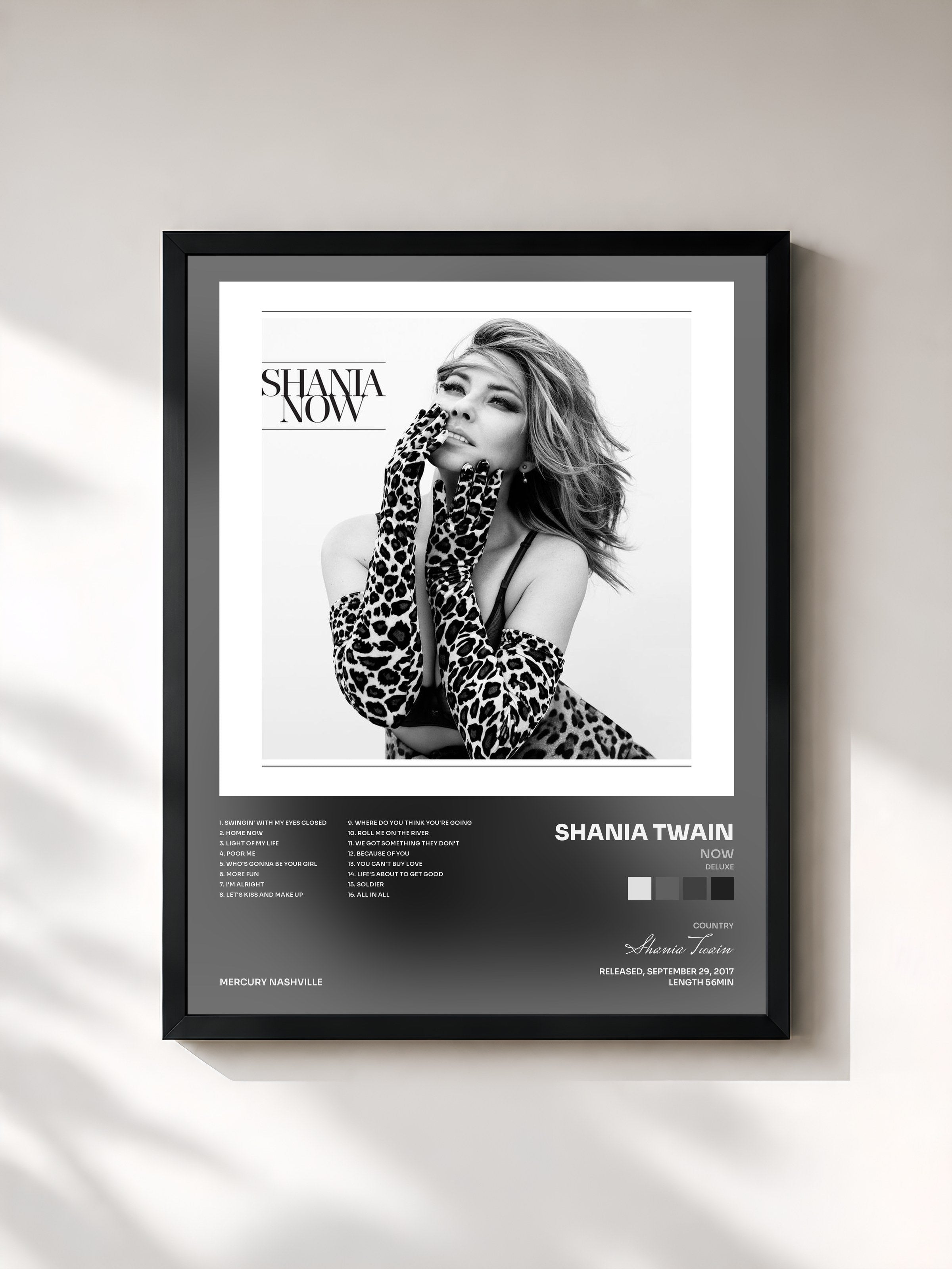 #noir Tableau de l'album Now (Deluxe) de Shania Twain, cadre noir, imprimé et encadré en France