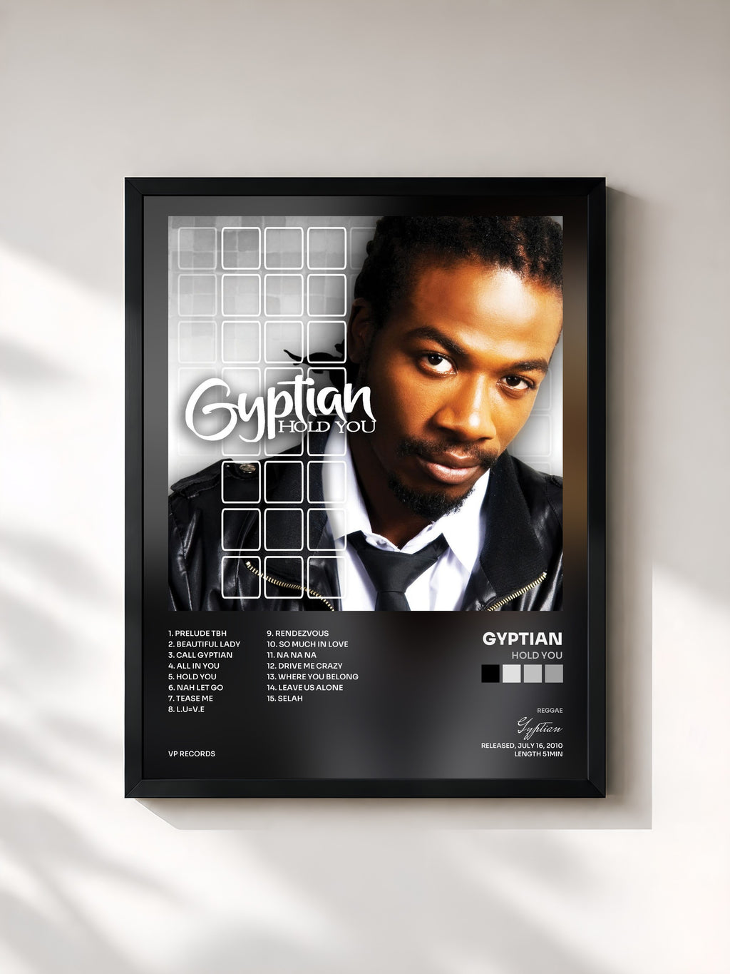 #noir Tableau de l'album Hold You de Gyptian, cadre noir, imprimé et encadré en France