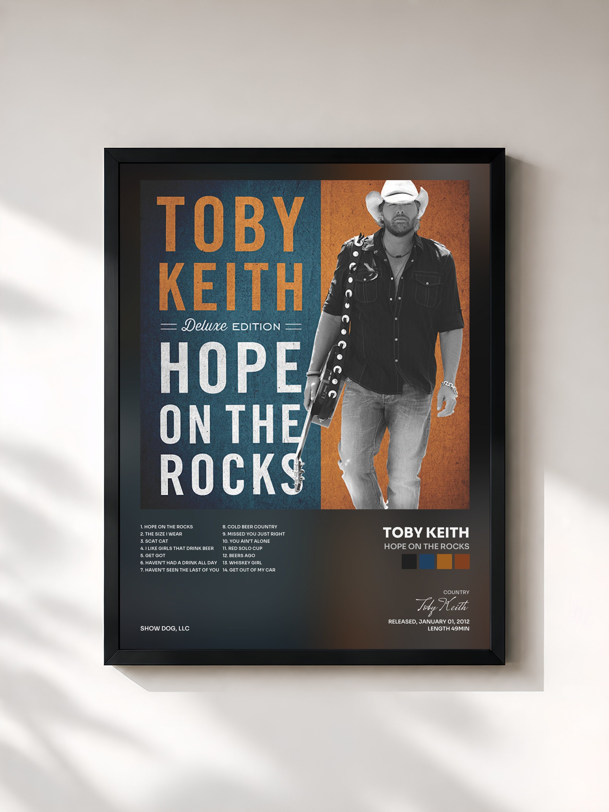 #noir Tableau de l'album Hope on the Rocks de Toby Keith, cadre noir, imprimé et encadré en France