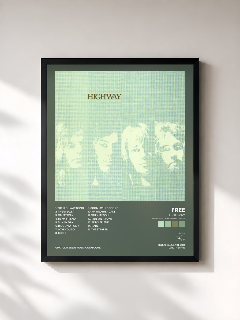 #noir Tableau de l'album Highway (Remastered with Bonus Tracks) de Free, cadre noir, imprimé et encadré en France