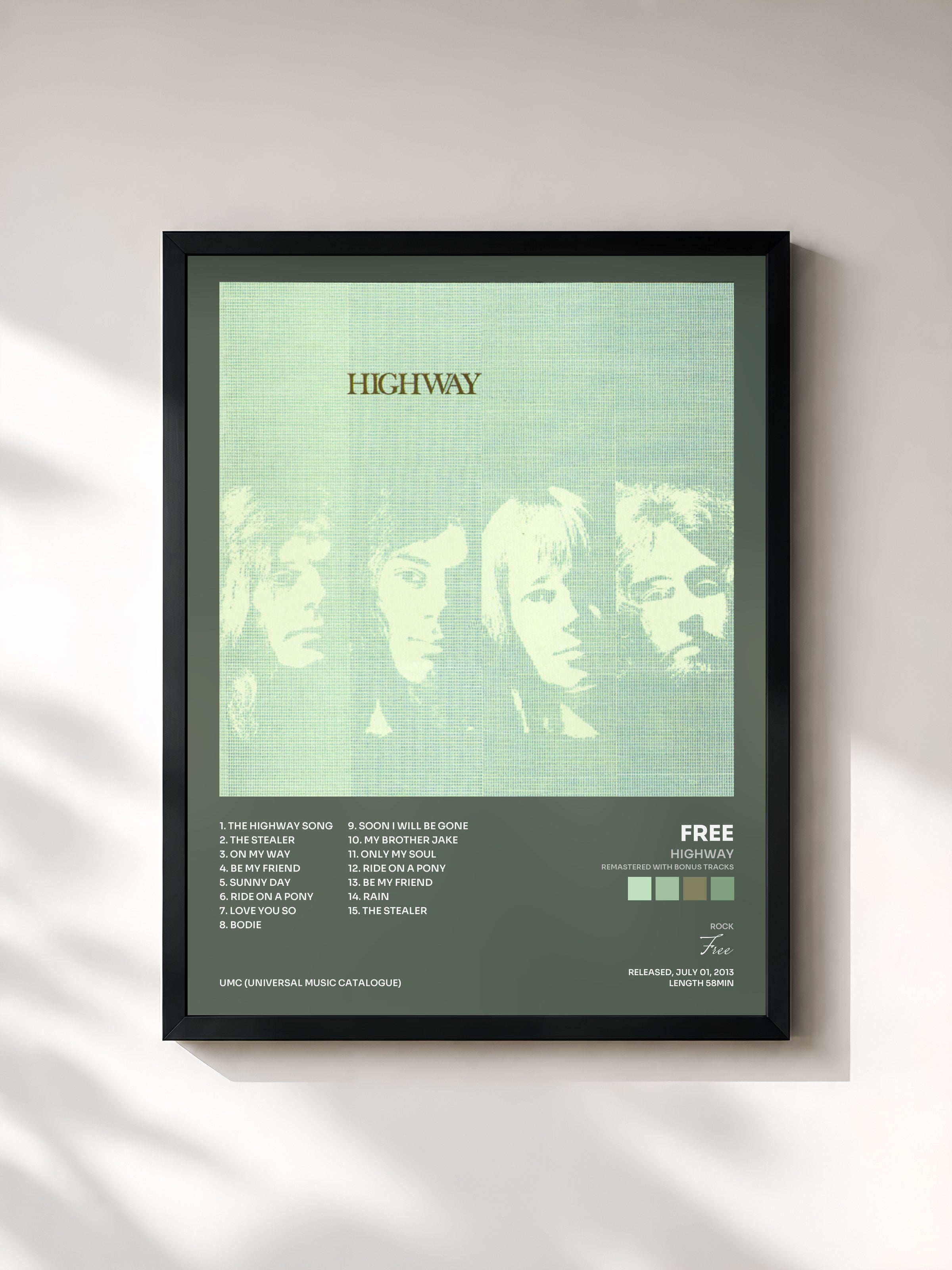 #noir Tableau de l'album Highway (Remastered with Bonus Tracks) de Free, cadre noir, imprimé et encadré en France