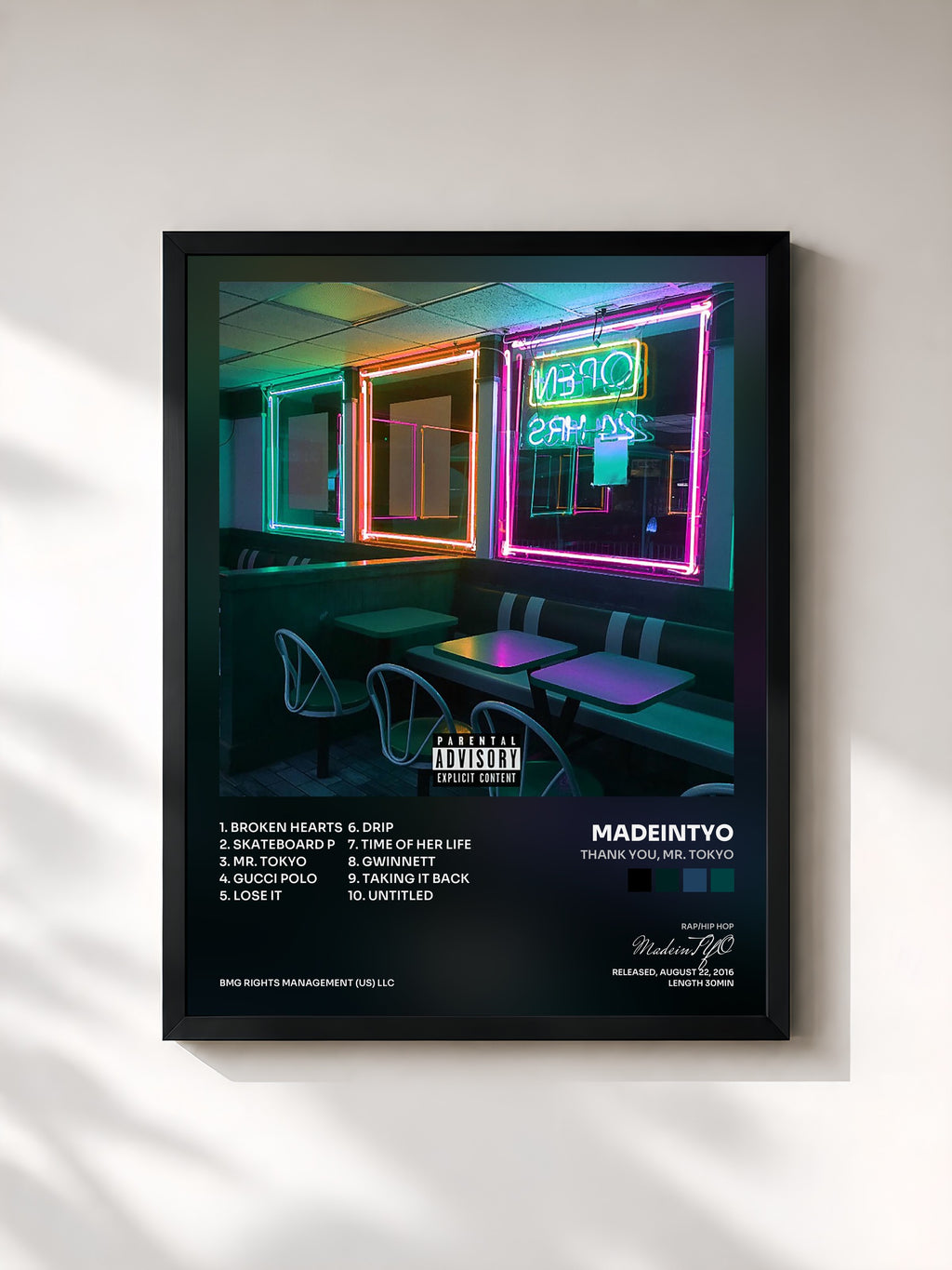 #noir Tableau de l'album Thank You, Mr. Tokyo de MadeinTYO, cadre noir, imprimé et encadré en France