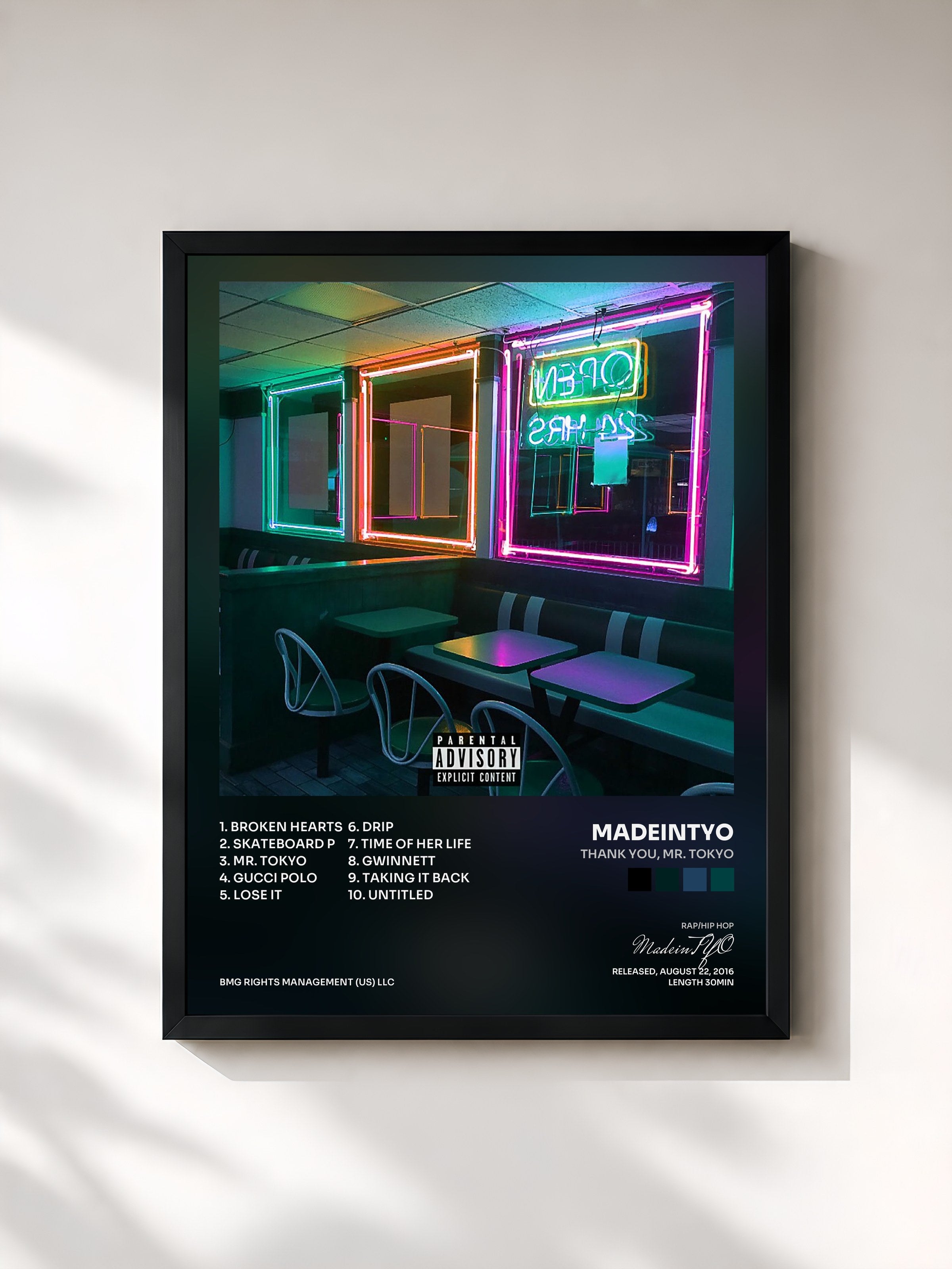 #noir Tableau de l'album Thank You, Mr. Tokyo de MadeinTYO, cadre noir, imprimé et encadré en France