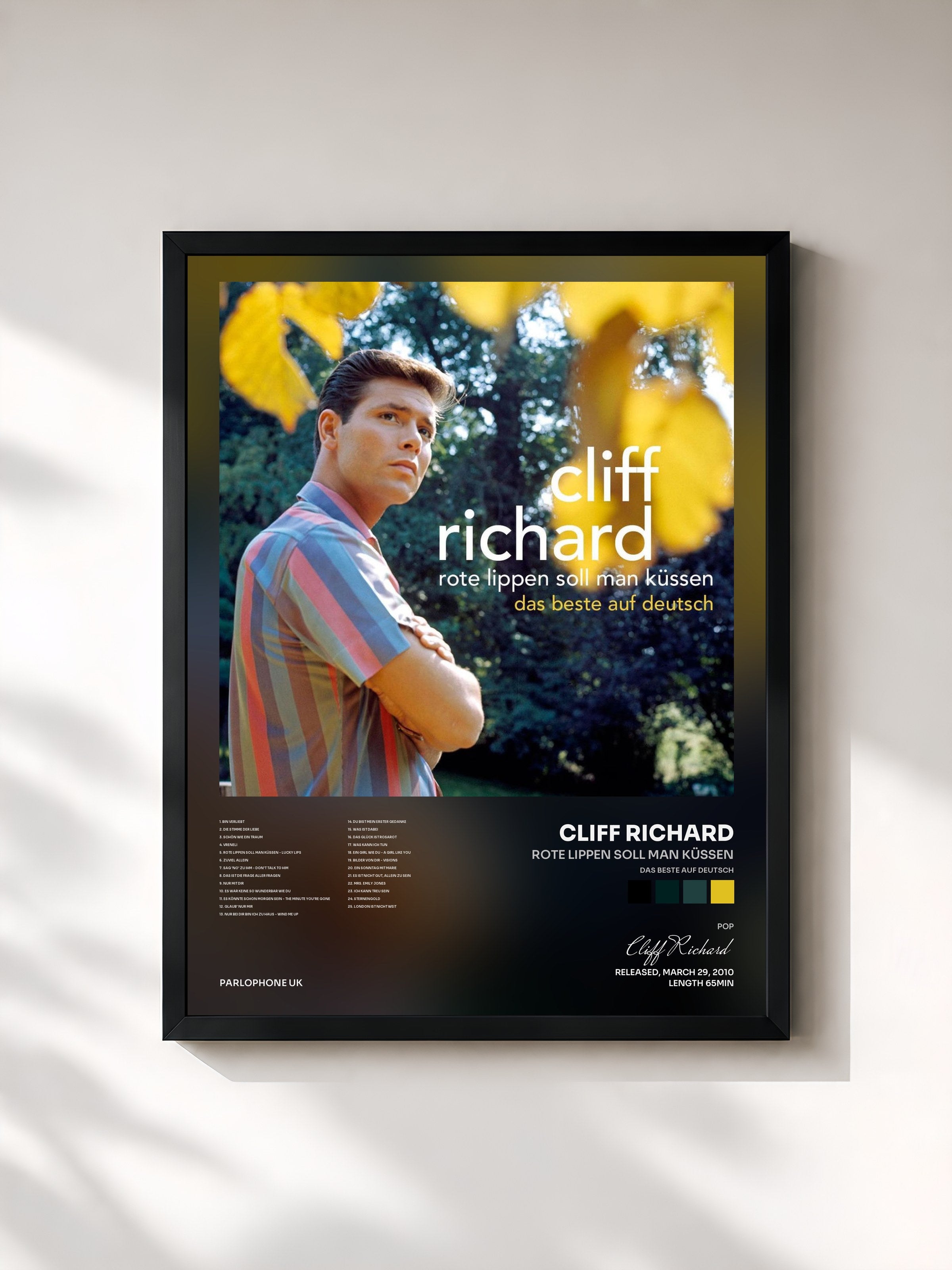 #noir Tableau de l'album Rote Lippen Soll Man Küssen (Das Beste Auf Deutsch) de Cliff Richard, cadre noir, imprimé et encadré en France
